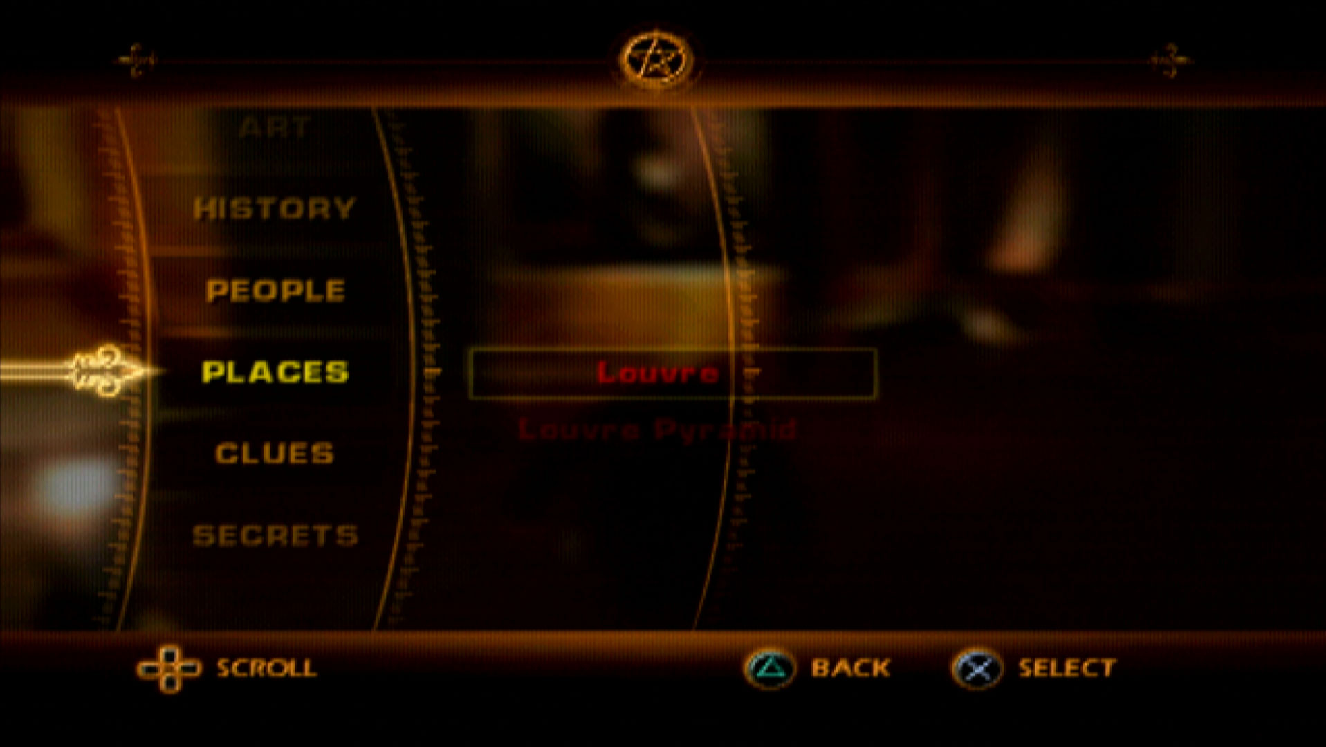 The Da Vinci Code PS2 evidence menu