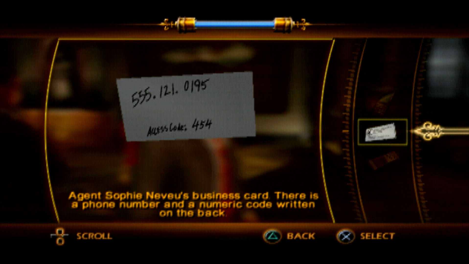 The Da Vinci Code PS2 business card phone number