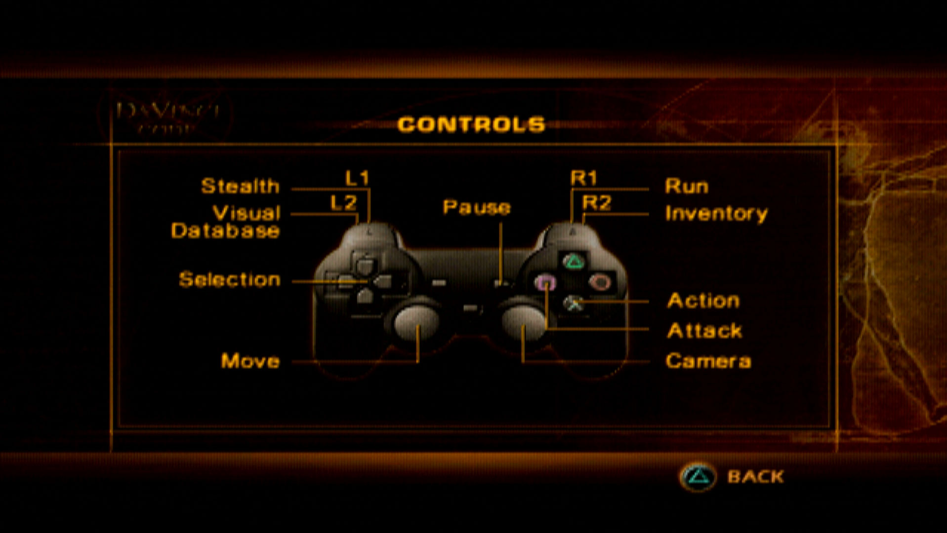 The Da Vinci Code PS2 controller scheme