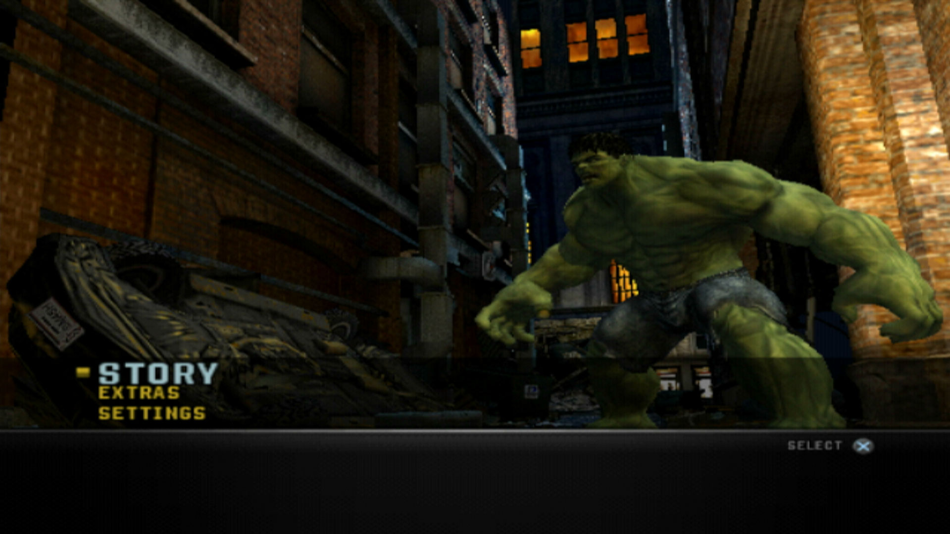 The Incredible Hulk PS2 main menu