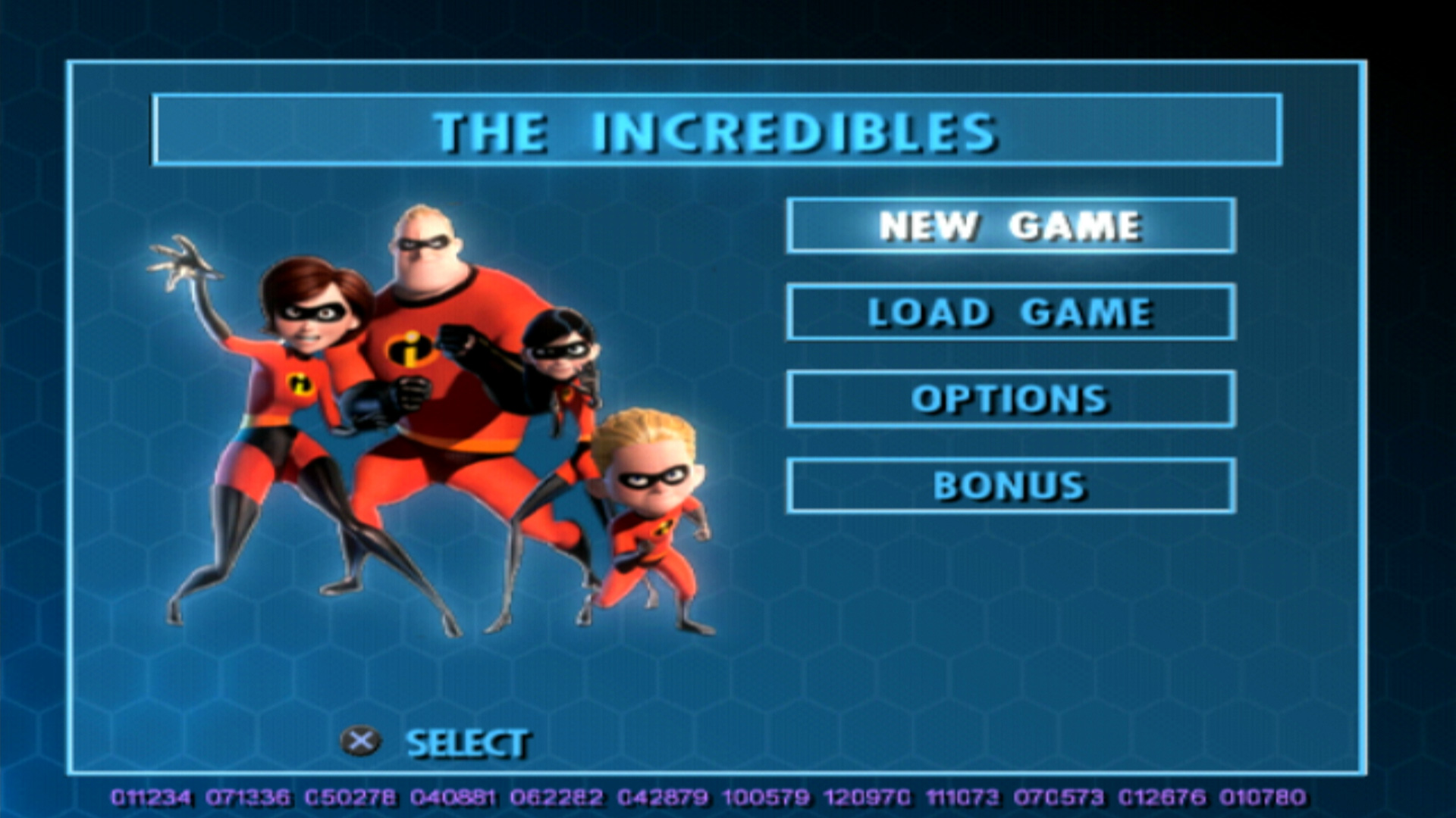 The Incredibles PS2 main menu