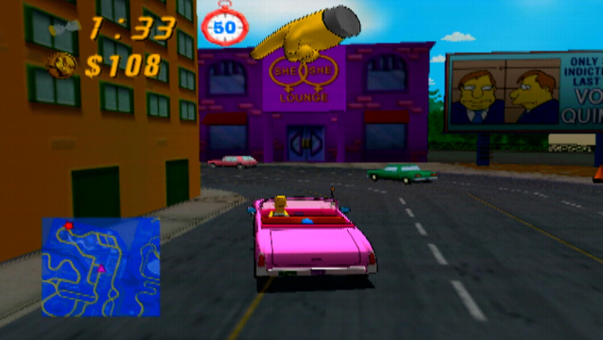 The Simpsons Road Rage PS2 Homer Pink Car