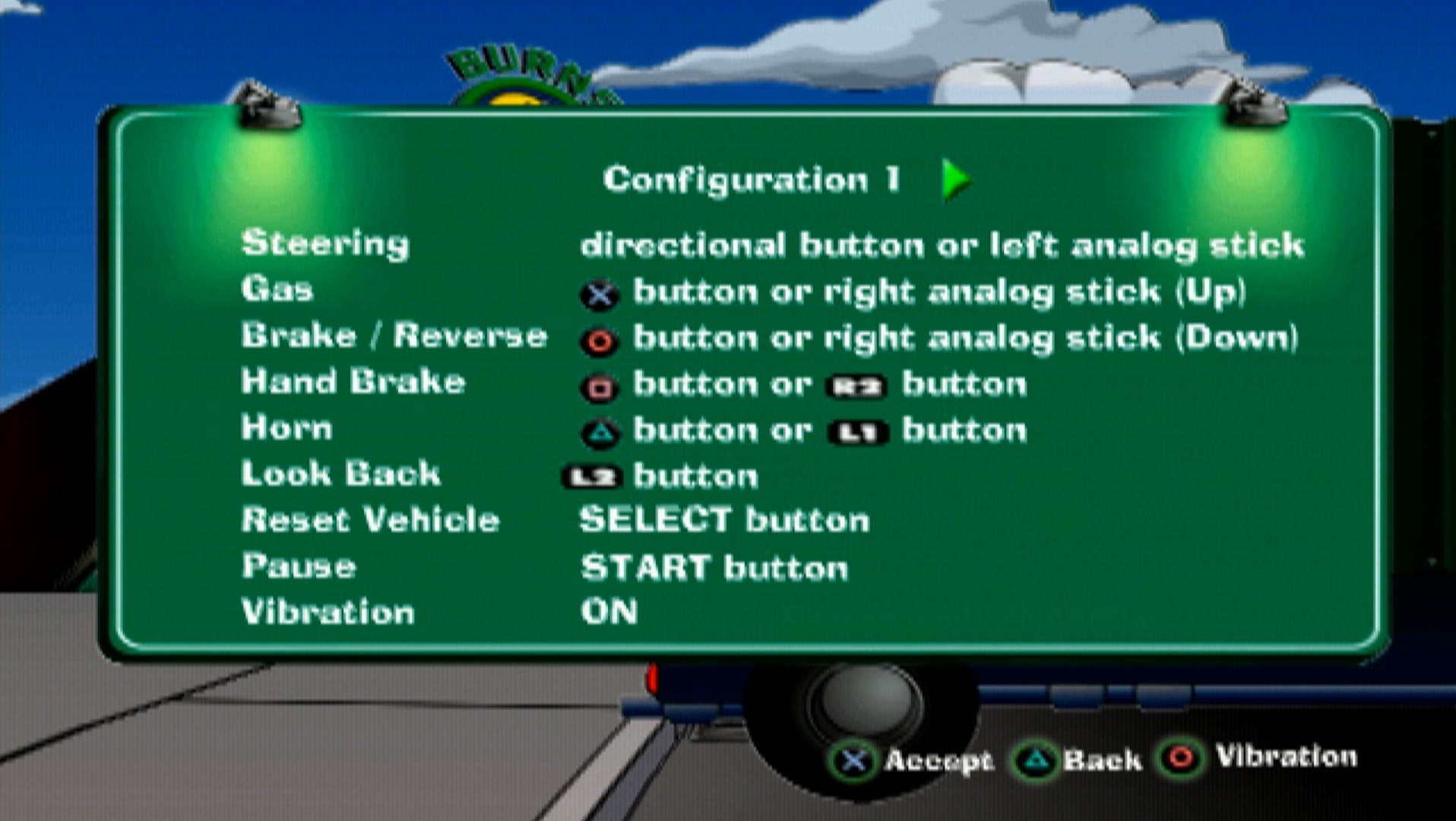 The Simpsons Road Rage PS2 controller configuration