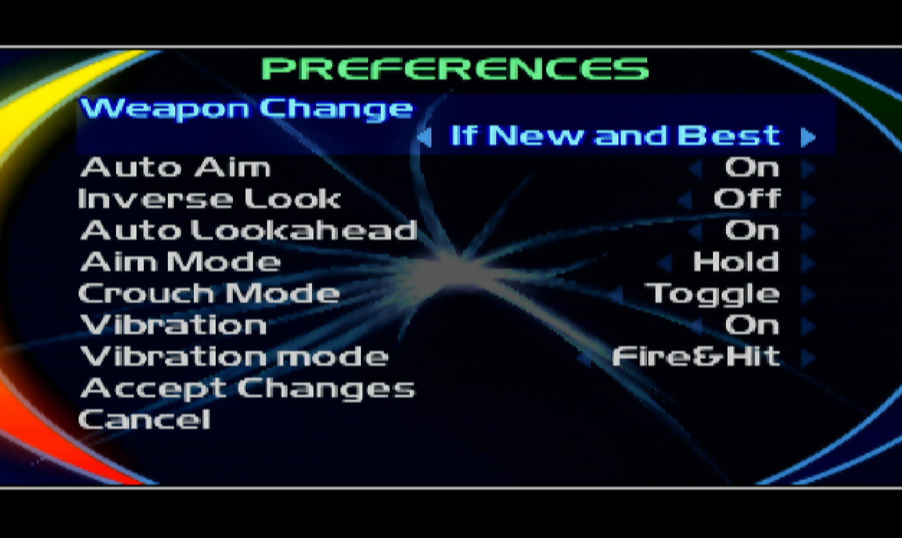 TimeSplitters 2 PS2 preferences menu