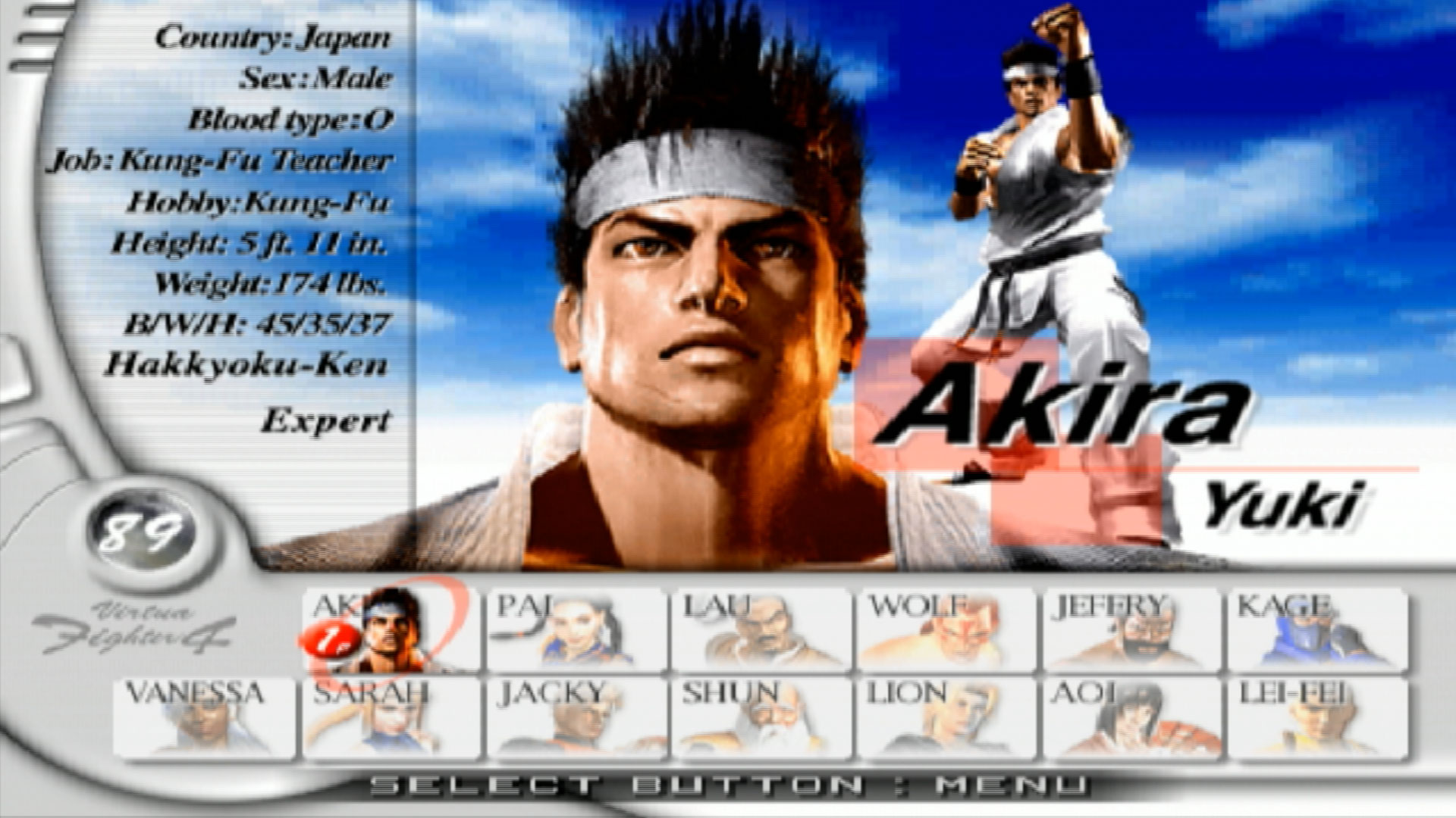 Virtua Fighter 4 PS2 character select