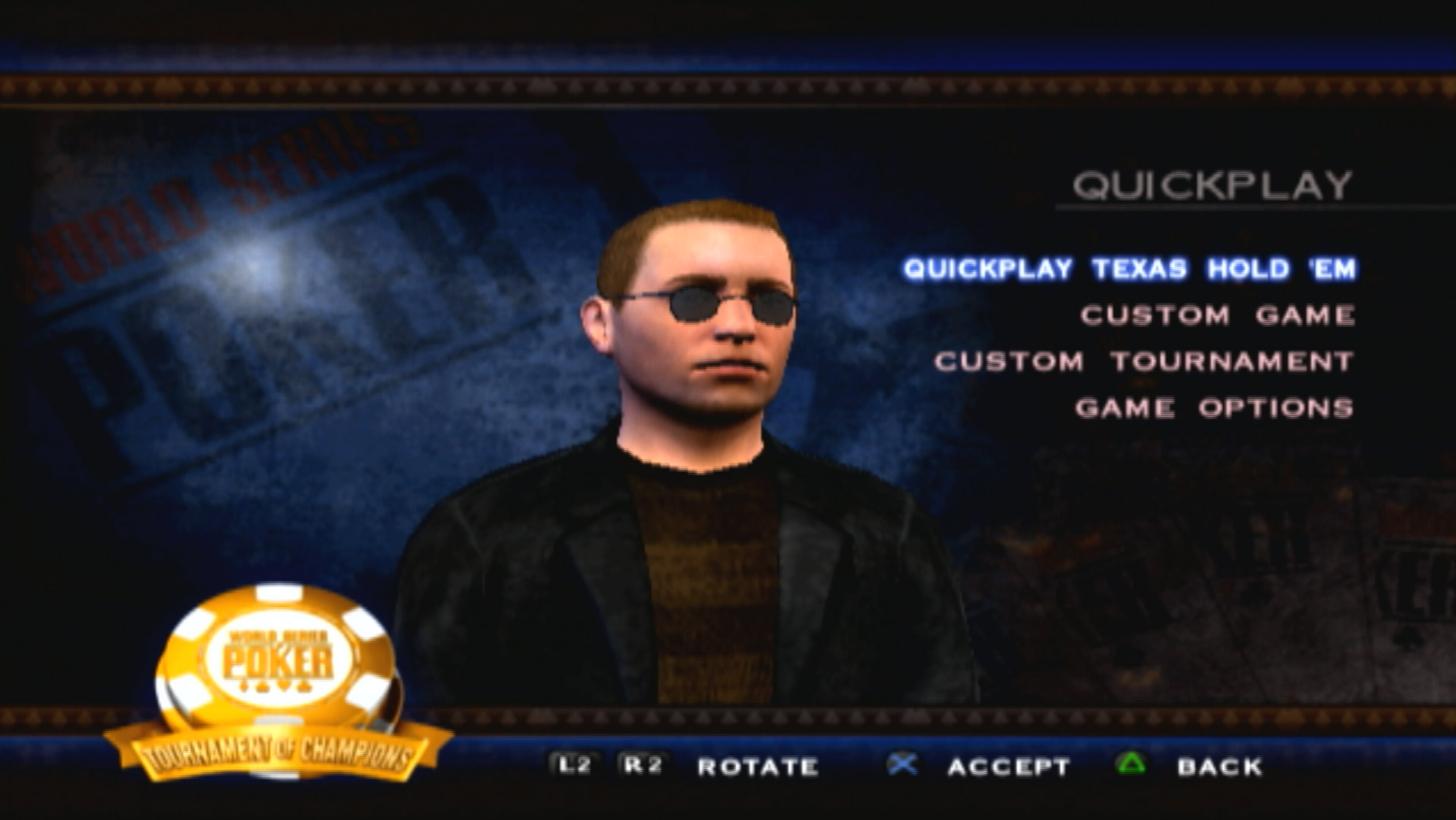 World Series of Poker Tournament of Champions PS2 quickplay menu