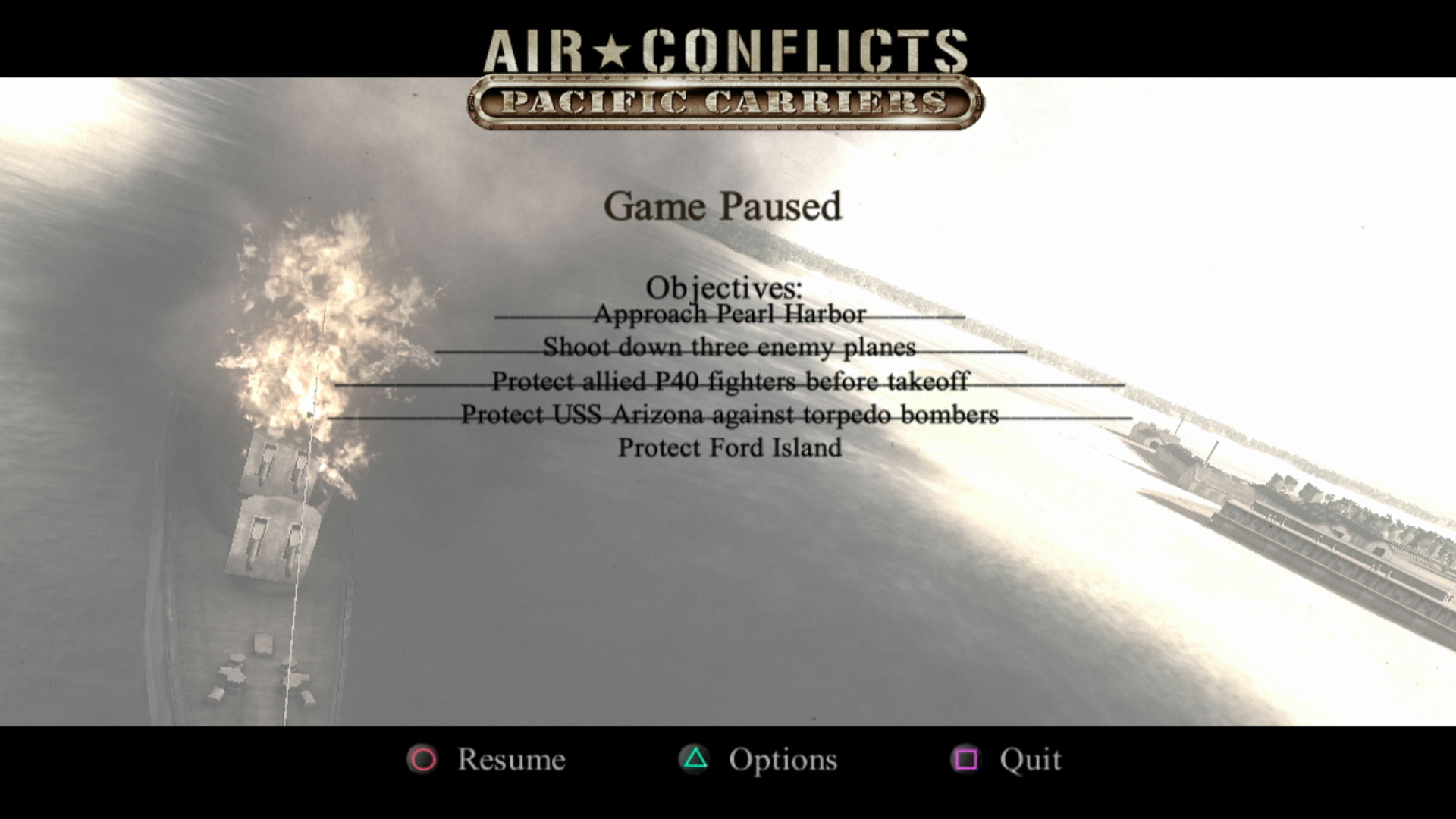 Air Conflicts Pacific Carriers PS3 pause menu