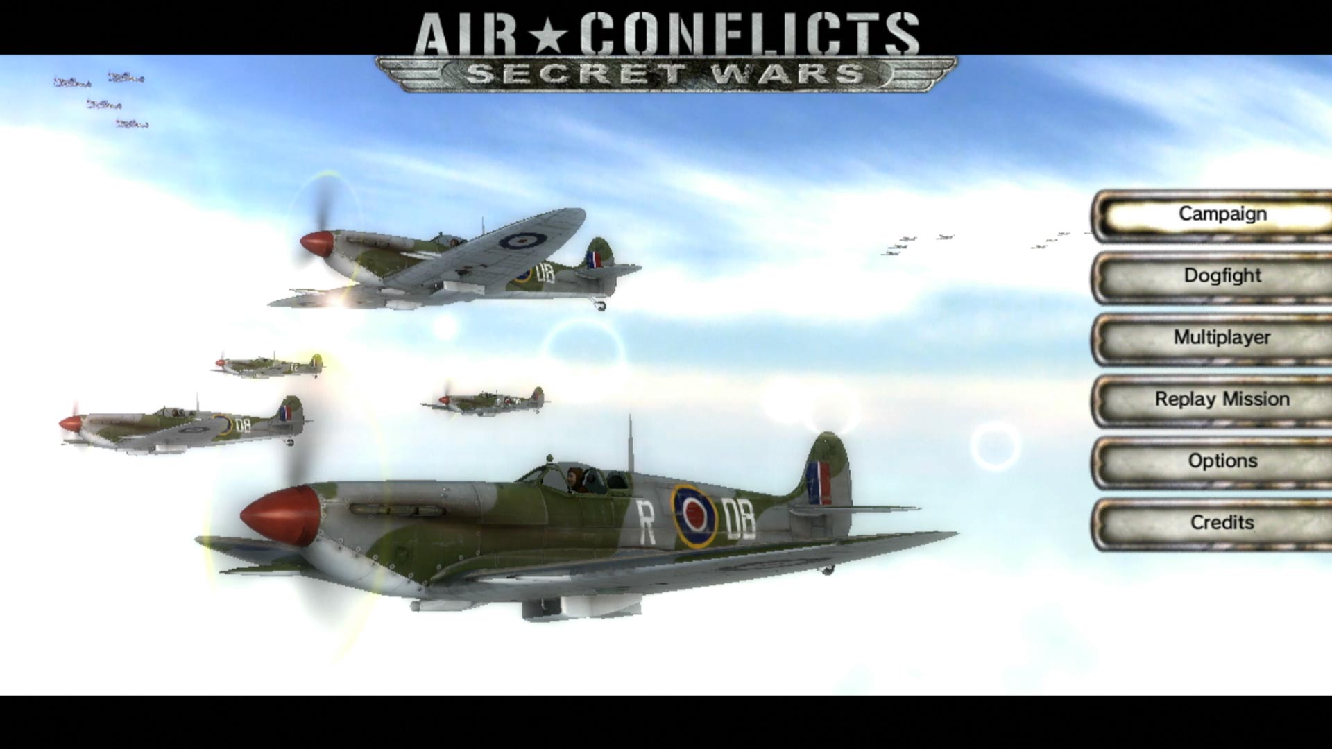 Air Conflicts Secret Wars PS3 game main menu screen