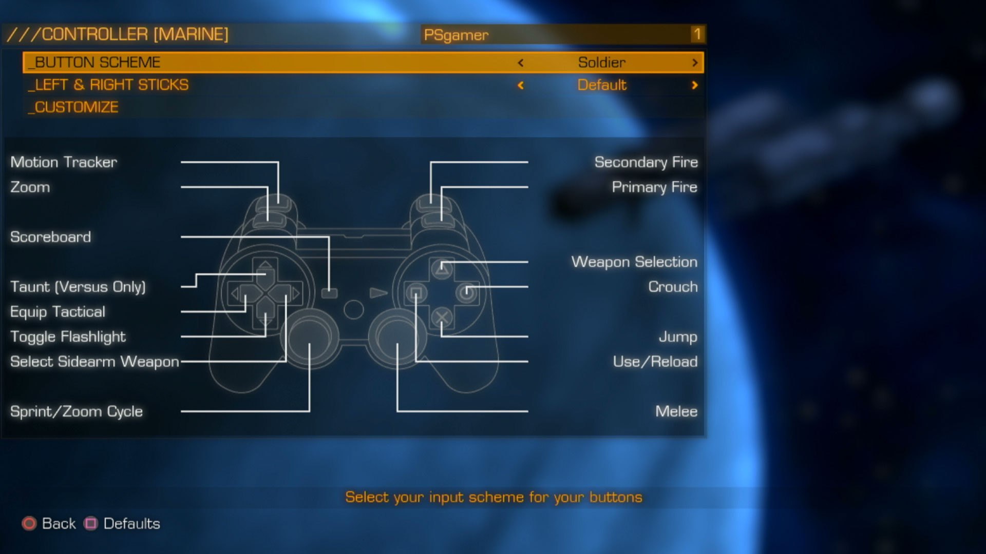 Aliens Colonial Marines PS3 controller layout marine