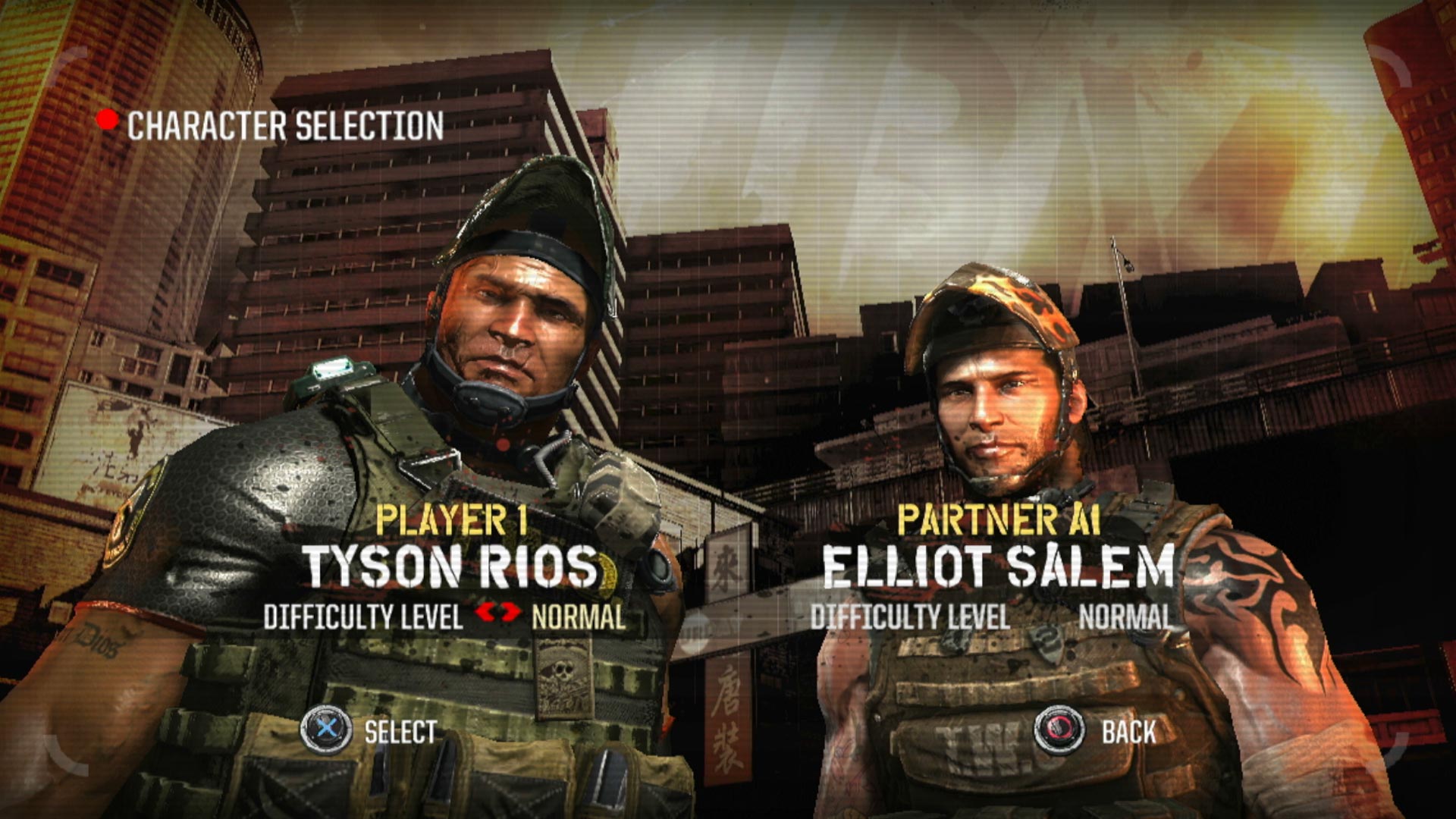 Army of Two The 40th Day PS3 character selection