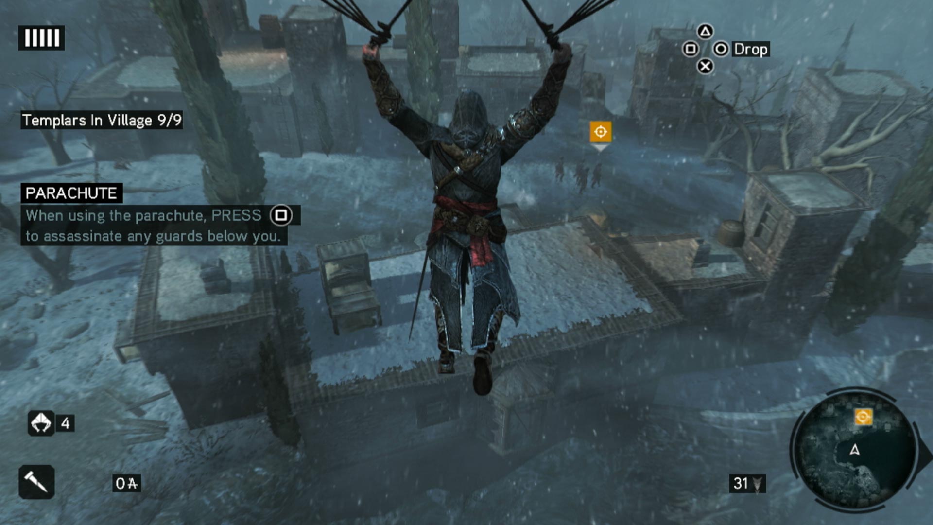 Assassin's Creed Revelations PS3 gliding down parachute