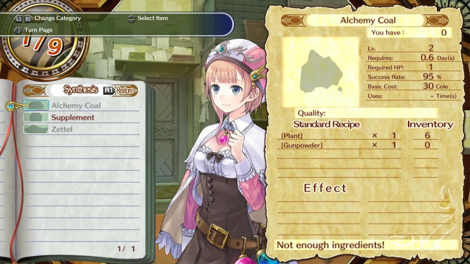 Atelier Rorona The Alchemist of Arland PS3 ingradients menu