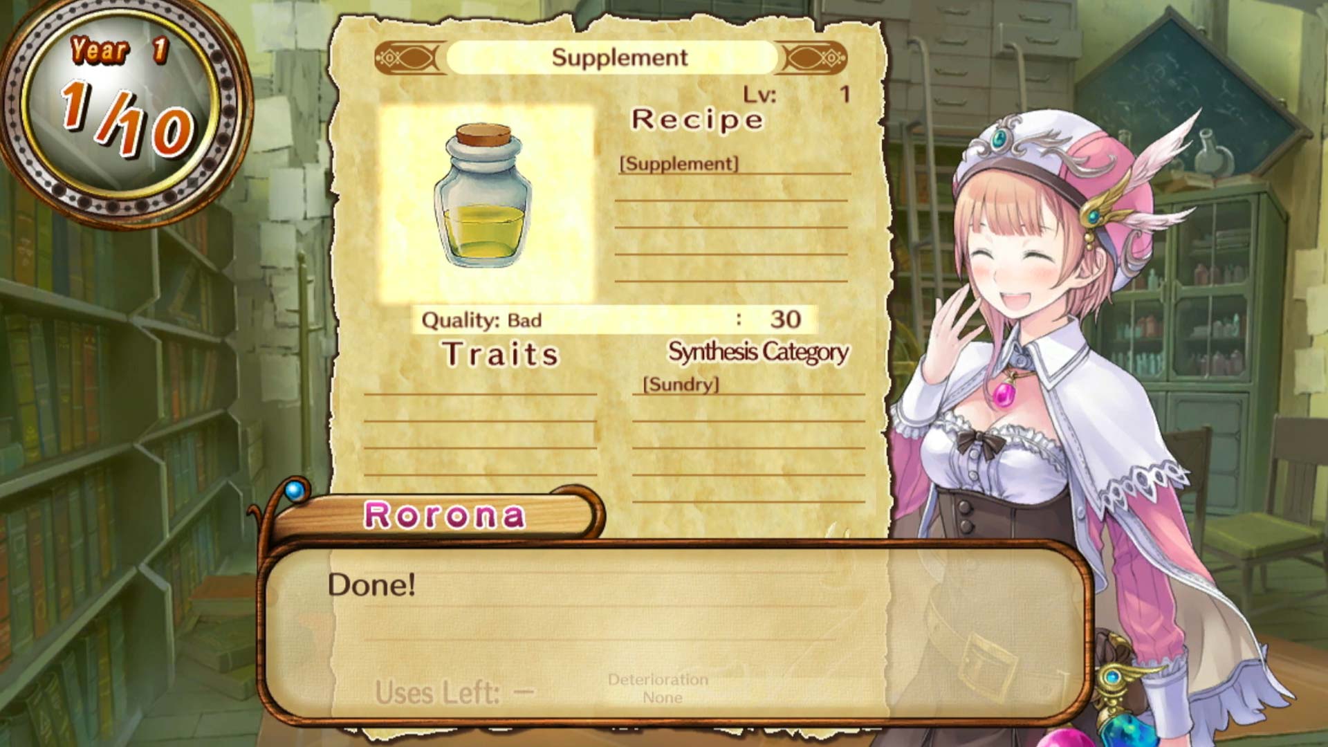 Atelier Rorona The Alchemist of Arland PS3 synthesis done menu