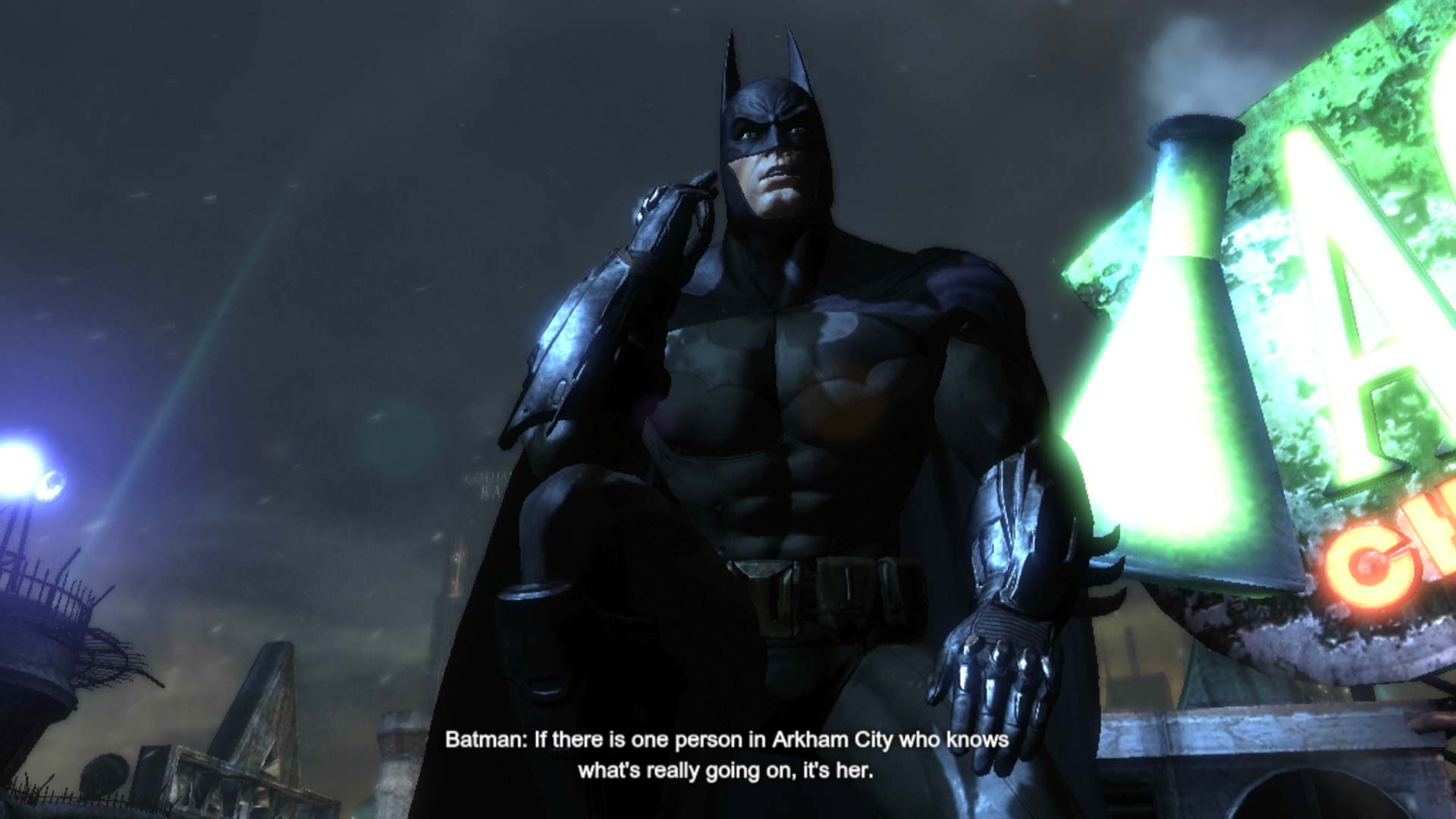 Batman Arkham City PS3 cutscene conversation green sign