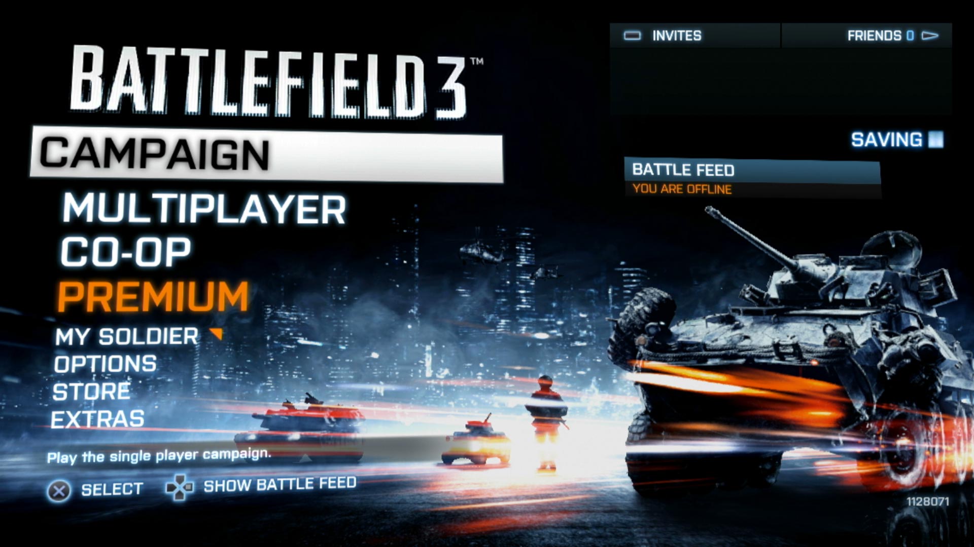 Battlefield 3 PS3 game main menu