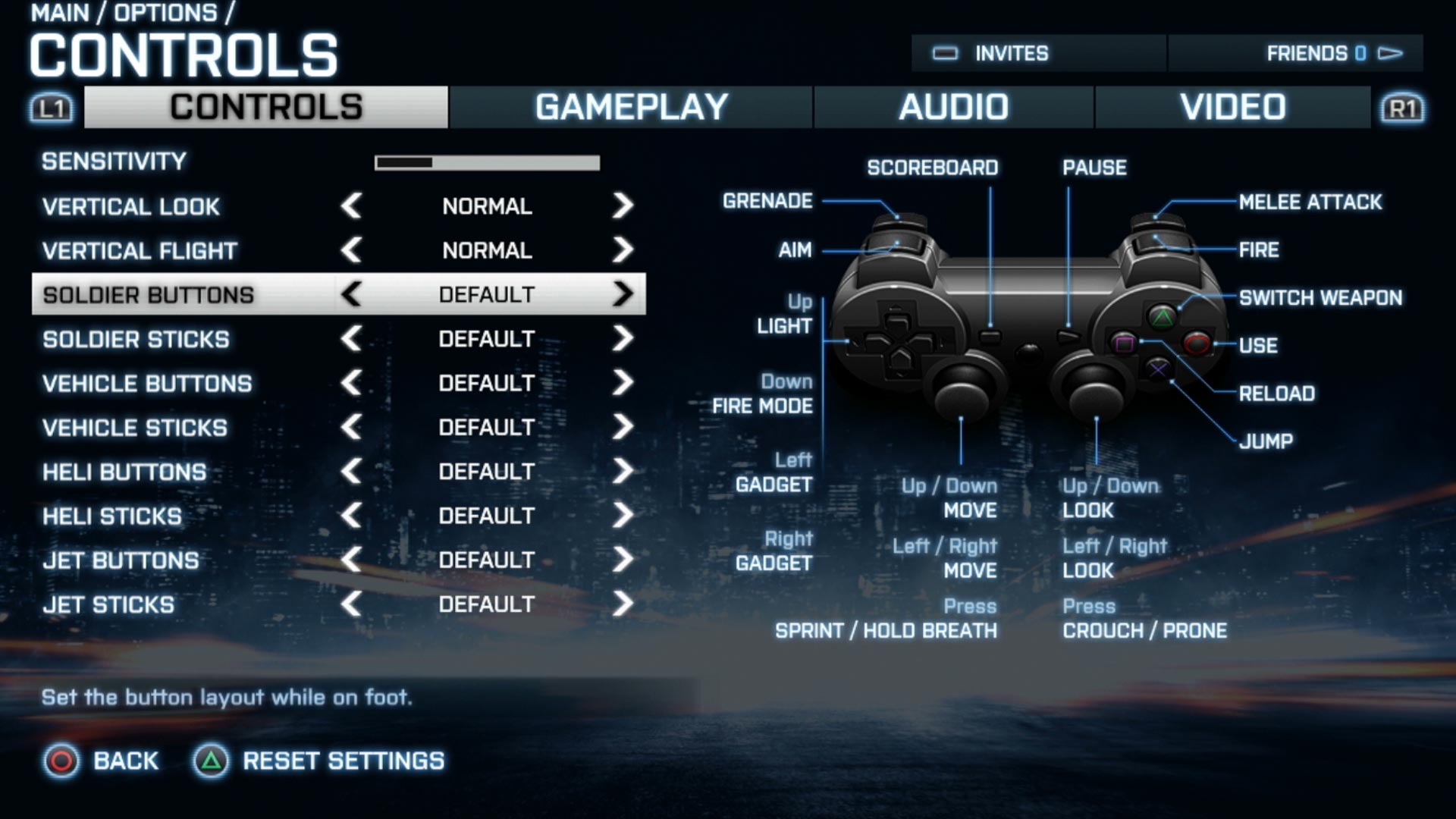 Battlefield 3 PS3 game controller button layout