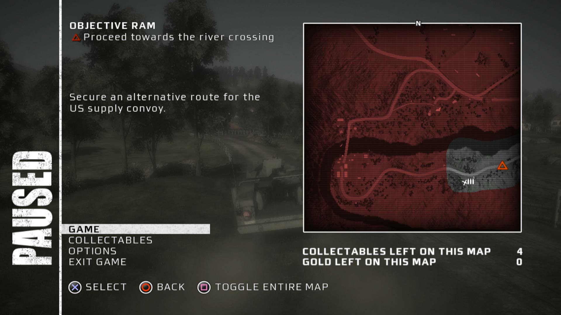 Battlefield Bad Company PS3 game map pause screen