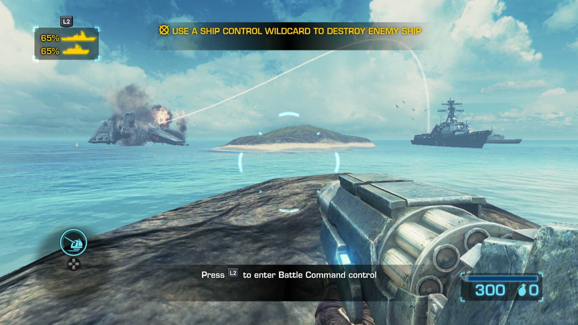 Battleship PS3 ship attacking coastline