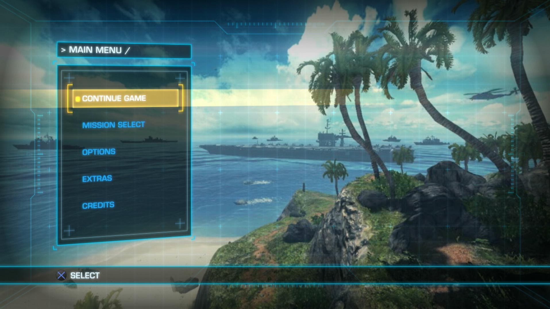 Battleship PS3 video game main menu screen