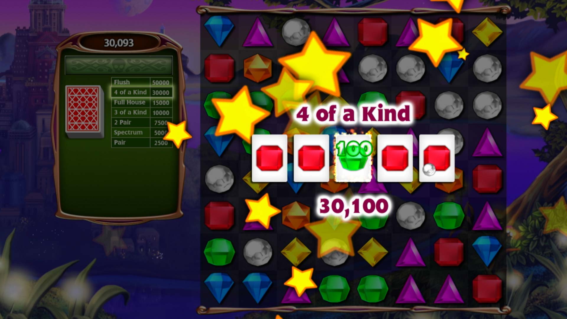 Bejeweled 3 PS3 poker gameplay 4-of-a-kind