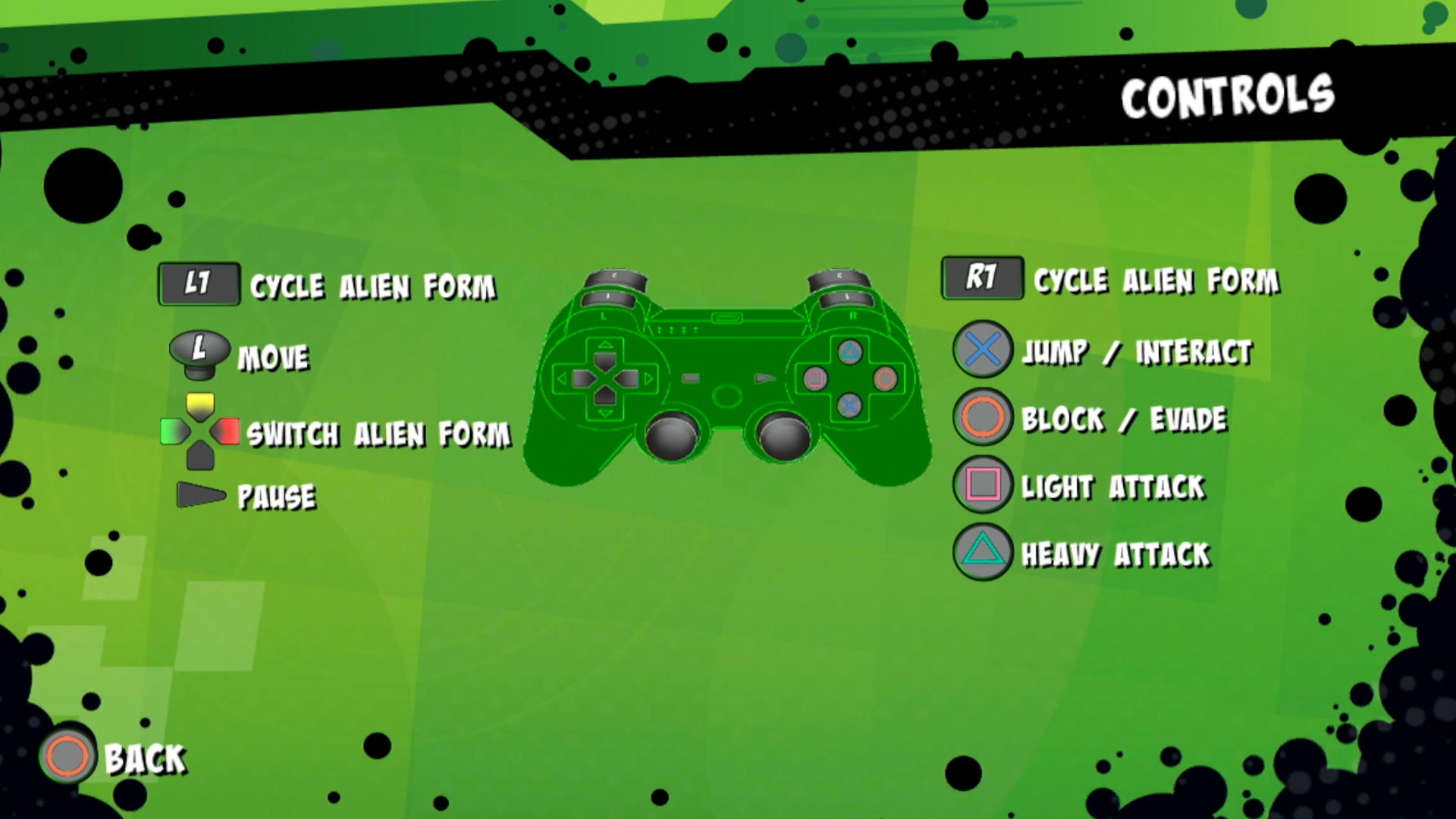 Ben 10 Omniverse 2 PS3 game controller button layout