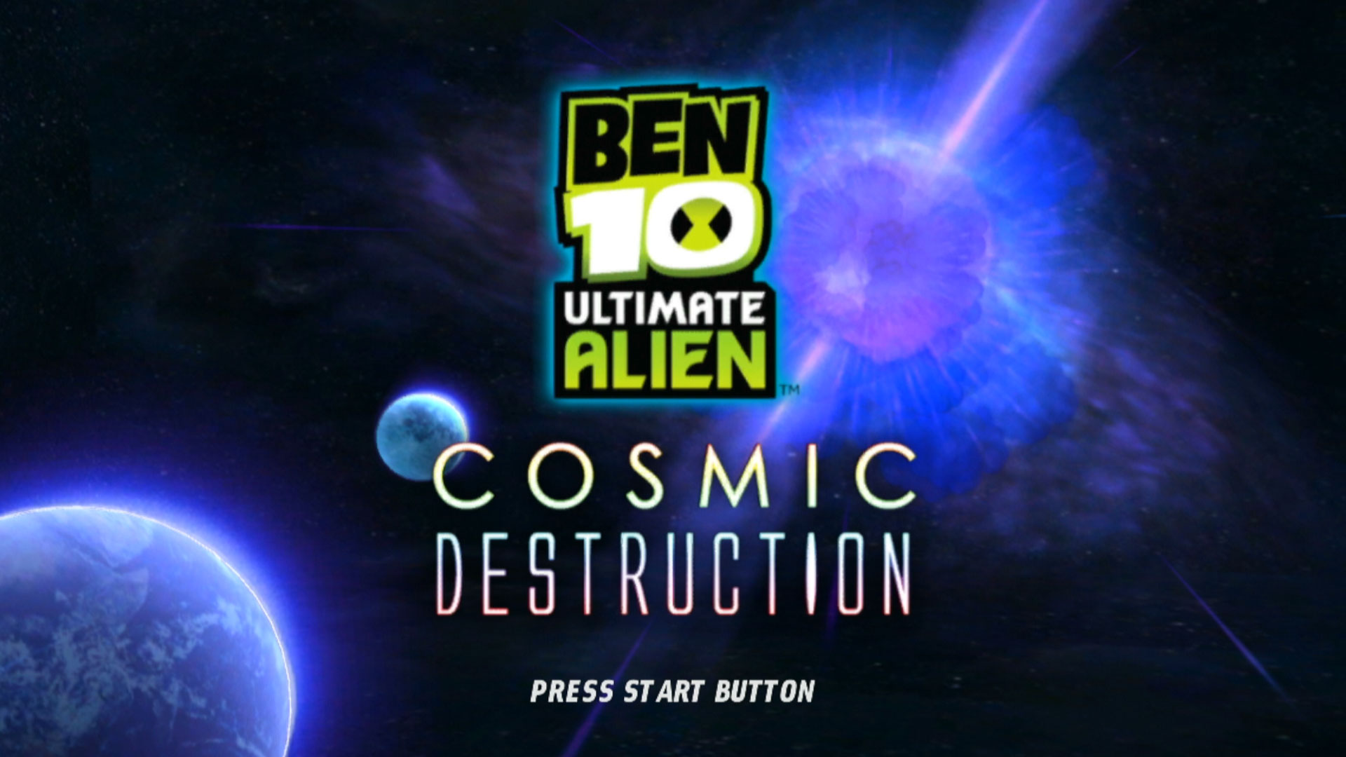 Ben 10 Ultimate Alien Cosmic Destruction PS3 title start screen