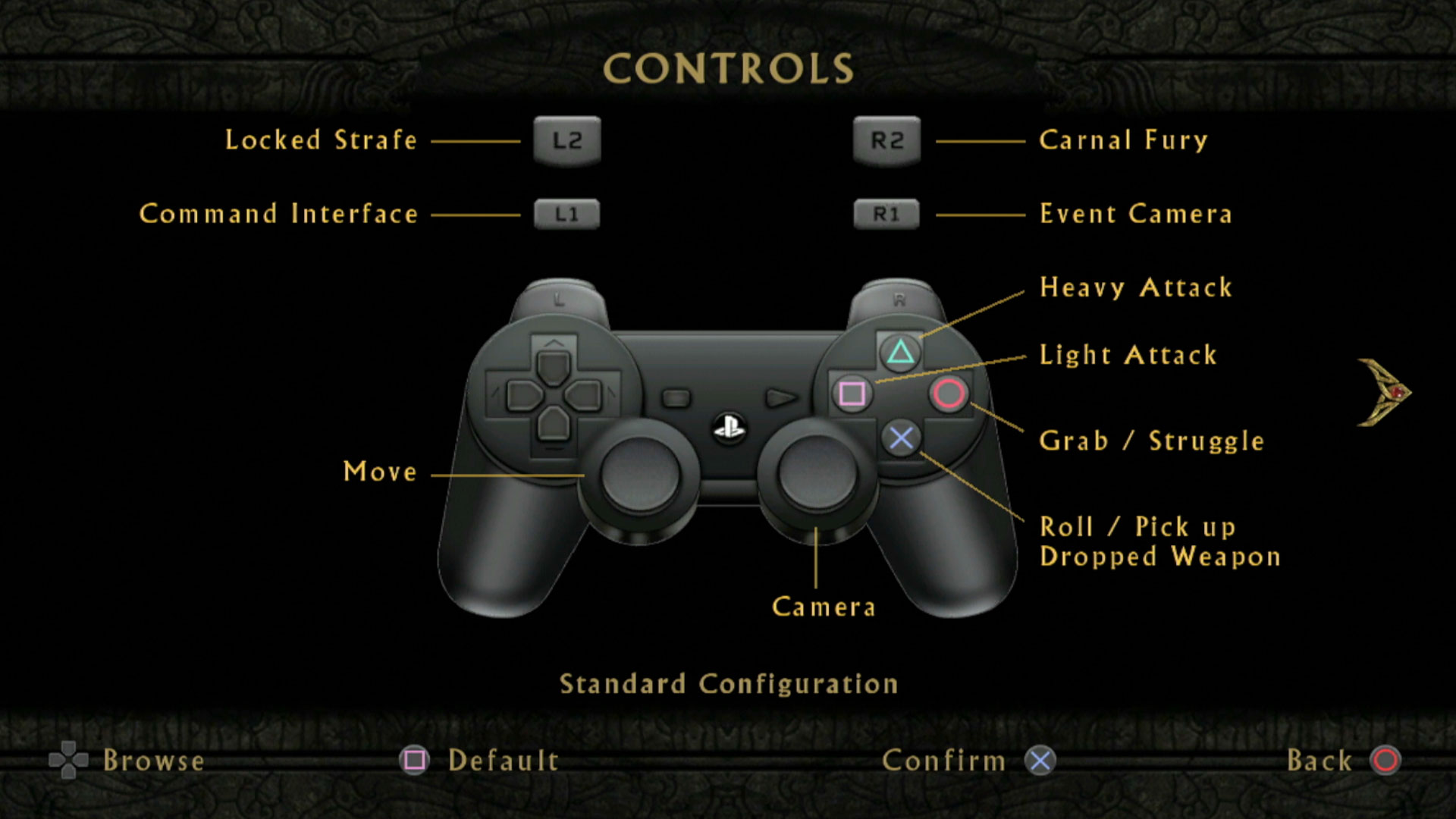 Beowulf The Game PS3 controller button layout