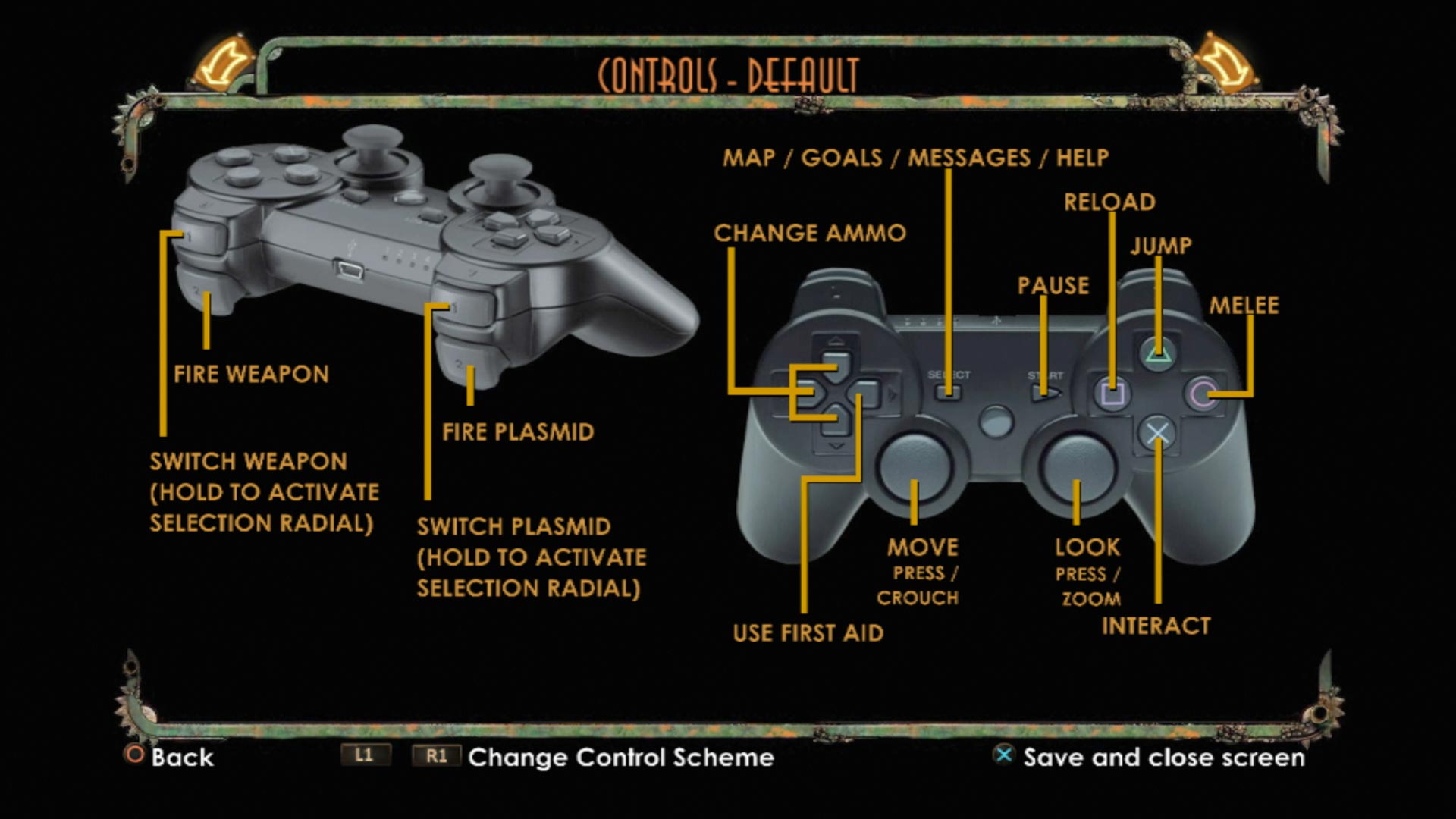 BioShock 2 PS3 controller button layout