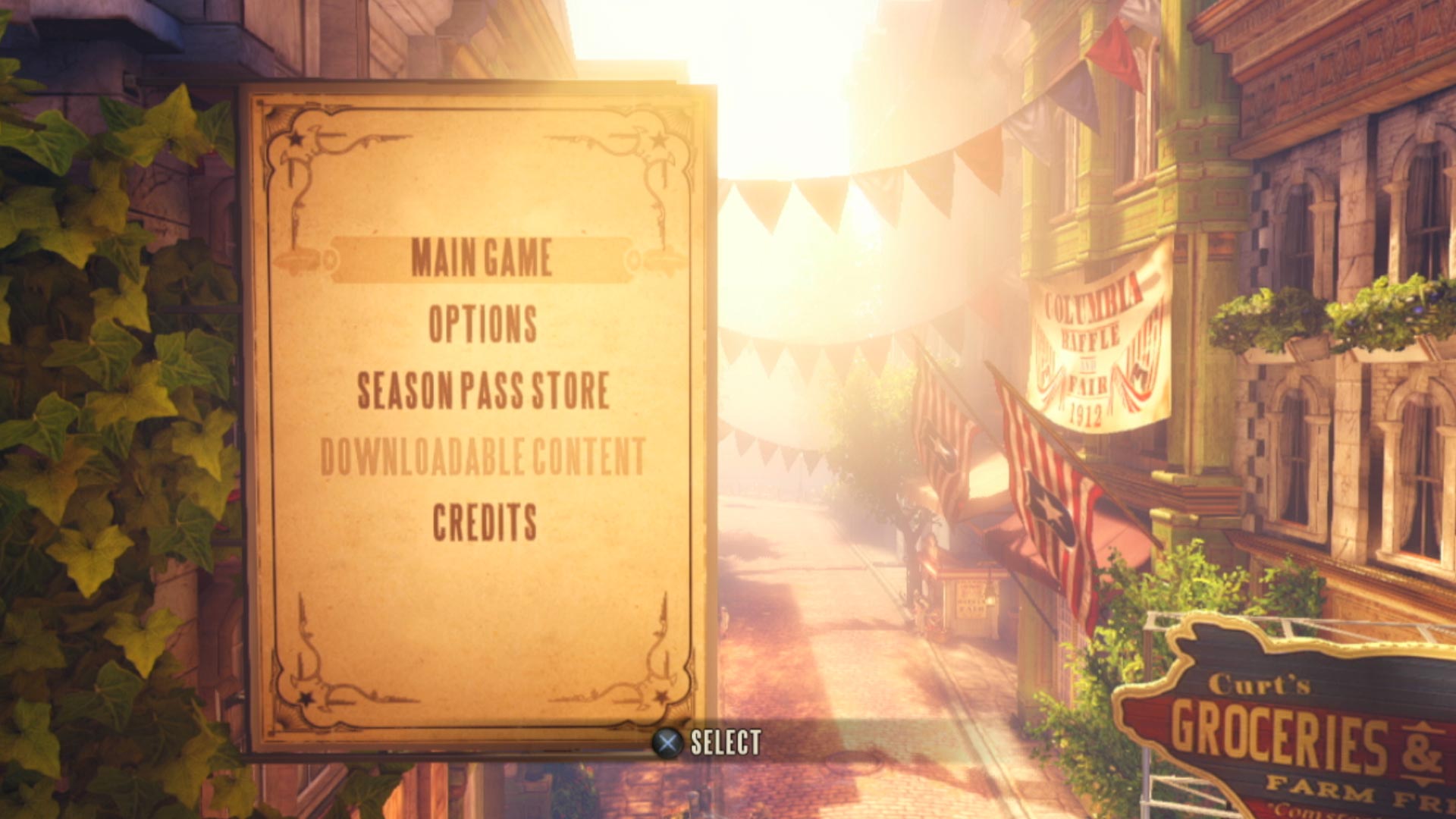 BioShock Infinite PS3 game main menu