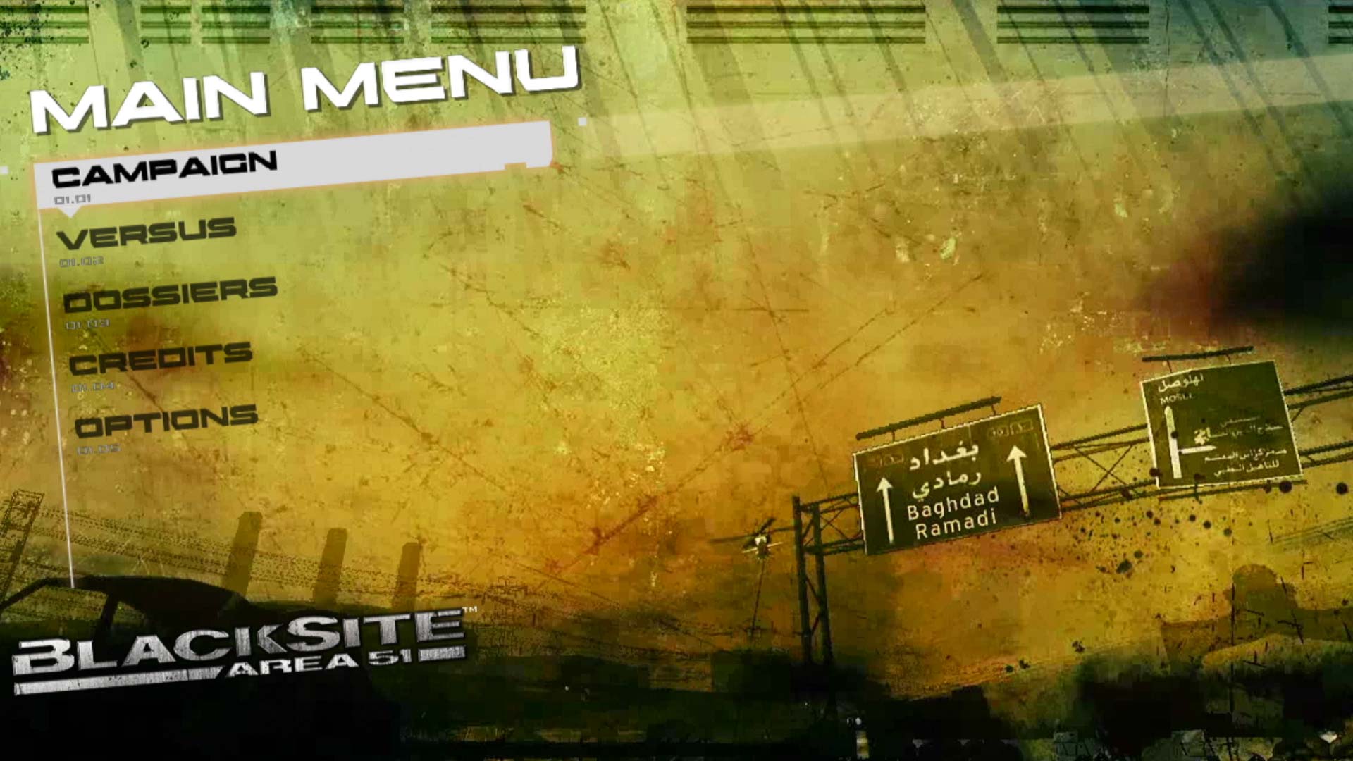 BlackSite Area 51 PS3 game main menu