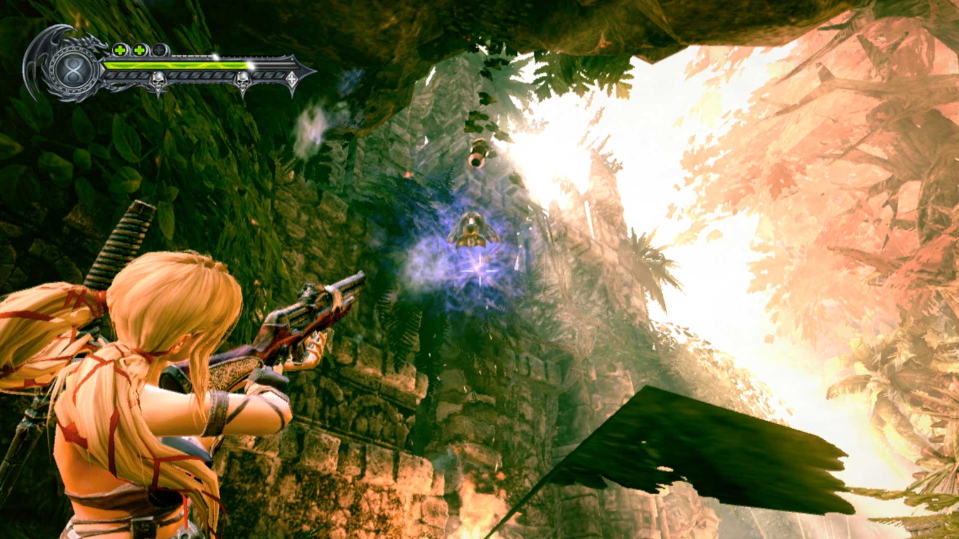 Blades of Time PS3 Ayumi shooting down enemies