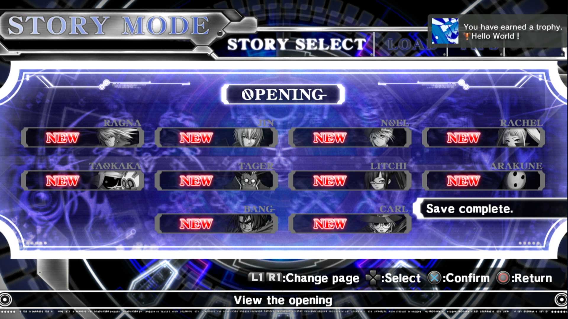 BlazBlue Calamity Trigger PS3 story mode select