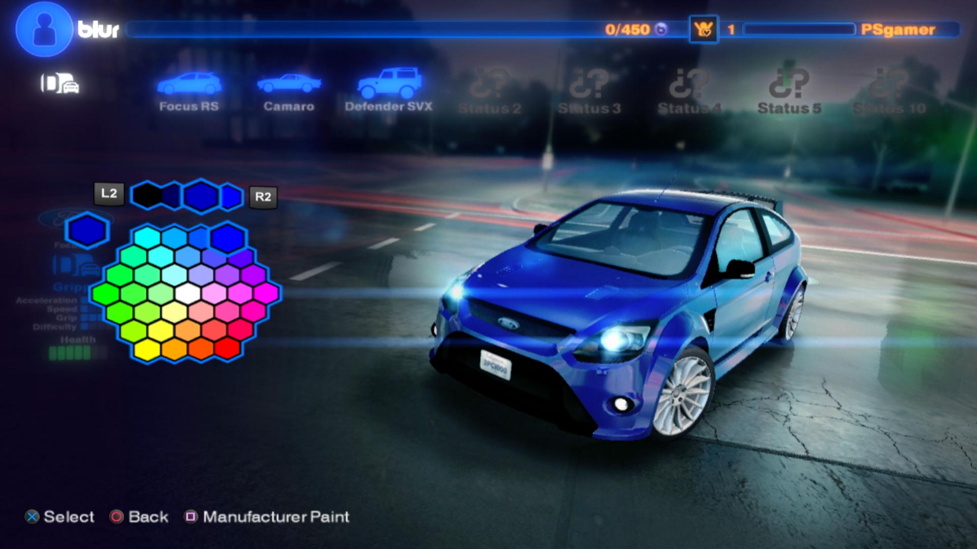 Blur PS3 screenshot ford focus rs blue