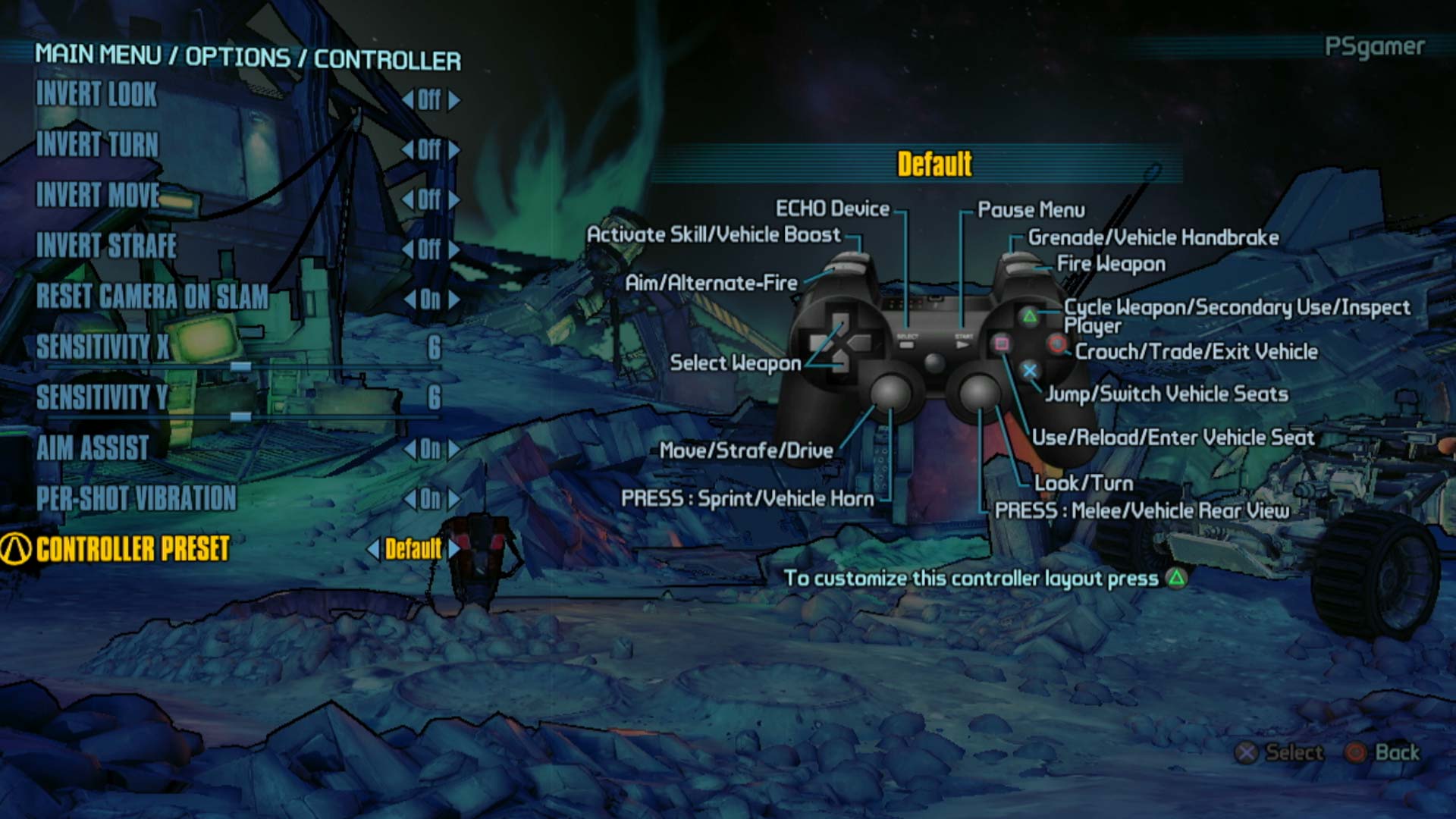 Borderlands The Pre-Sequel PS3 controller layout