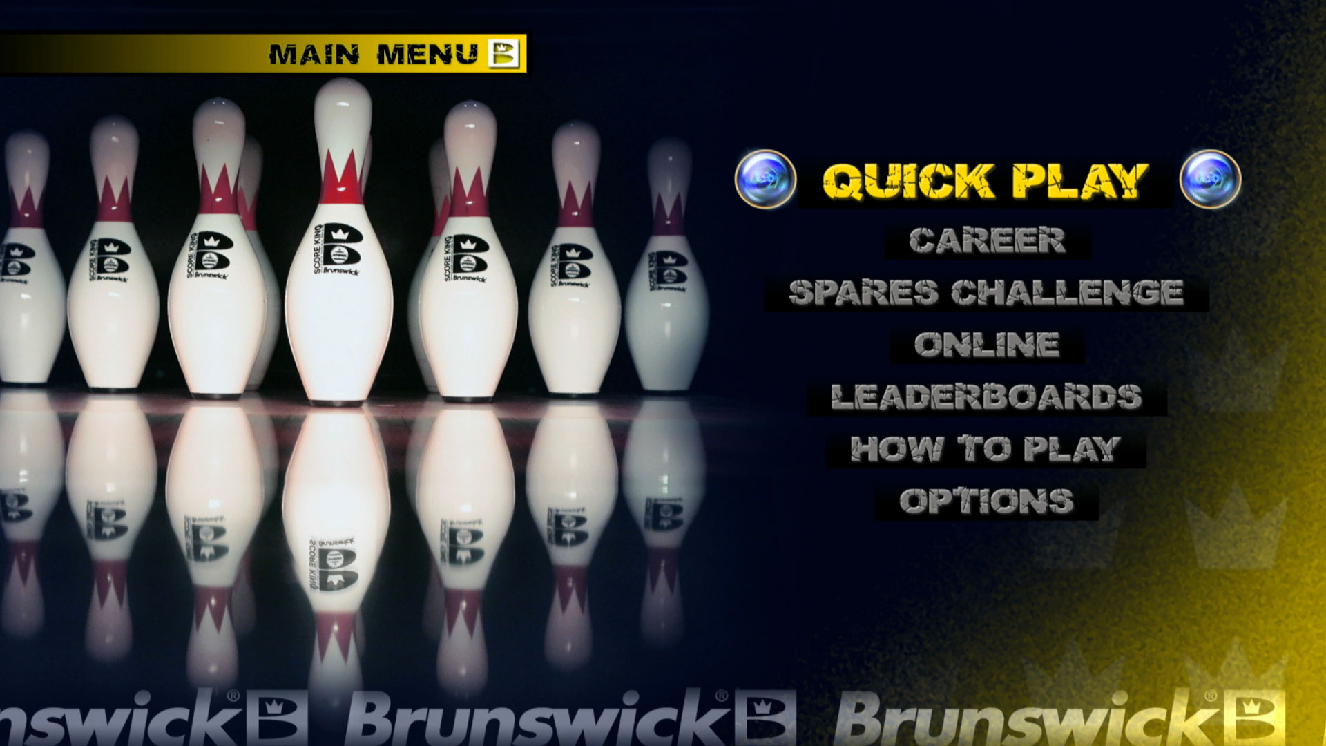 Bruswick Pro Bowling PS3 game main menu