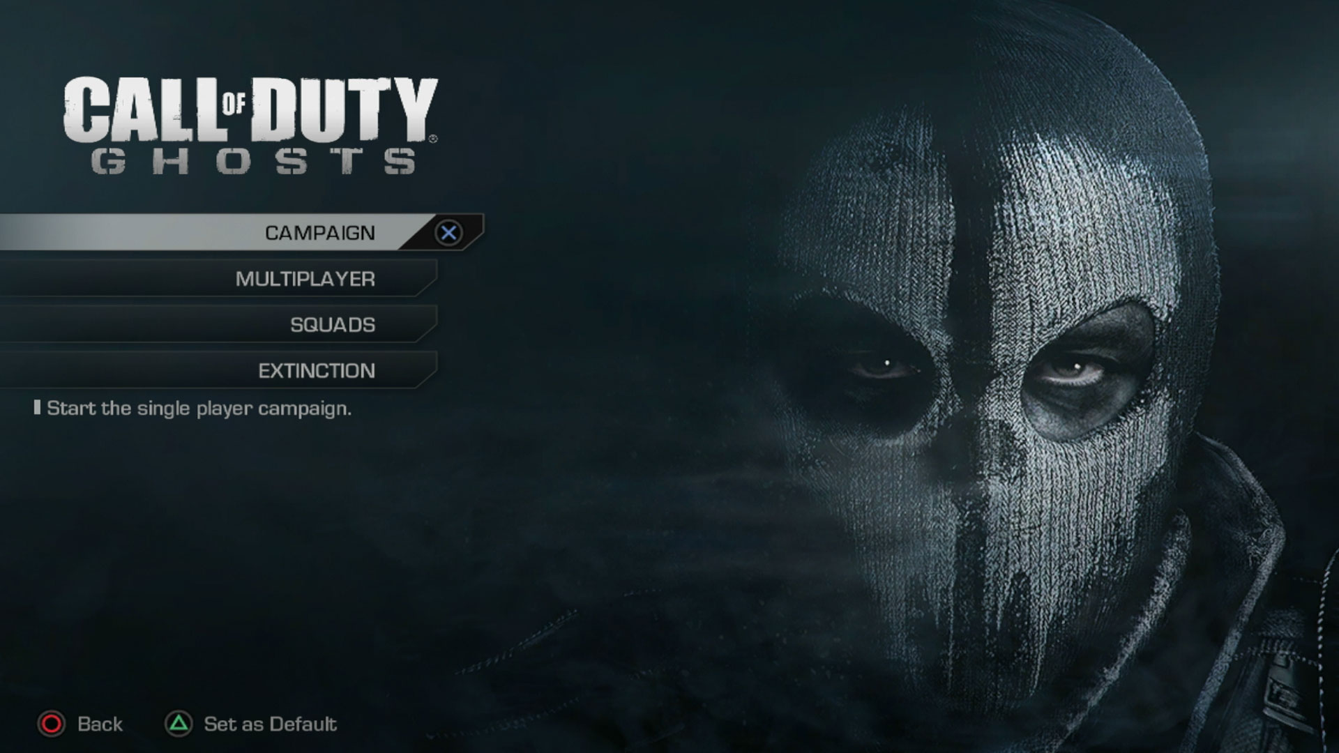 Call of Duty Ghosts PS3 game main menu