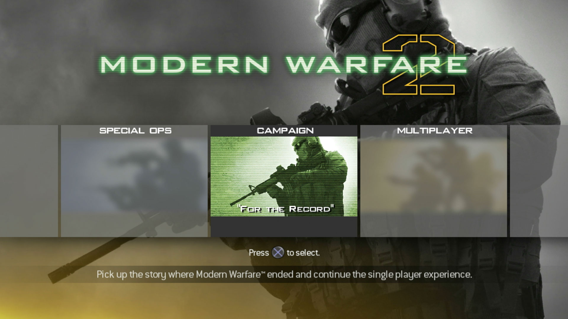 Call of Duty Modern Warfare 3 PS3 game main menu