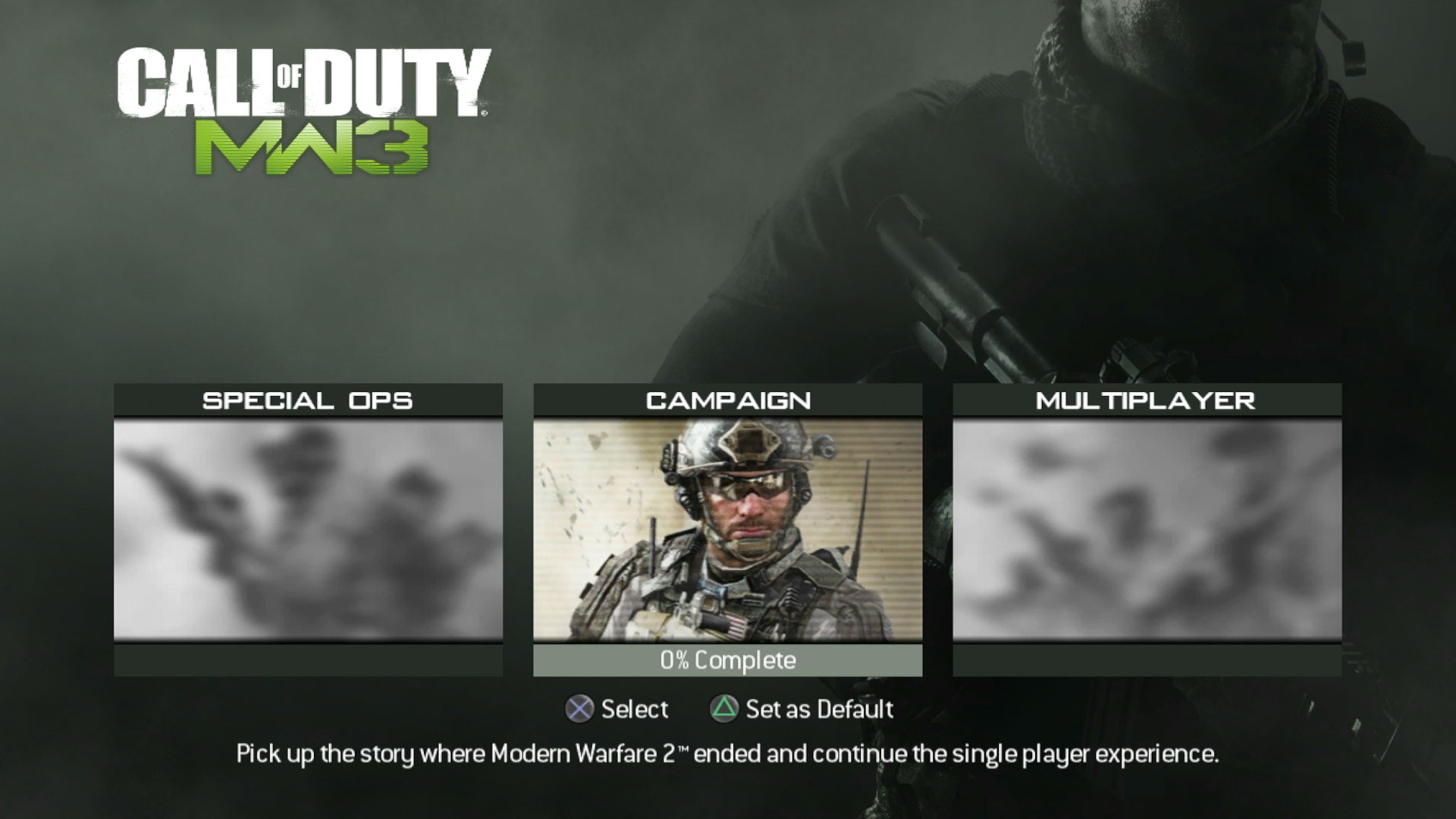 Call of Duty Modern Warfare 3 PS3 game main menu