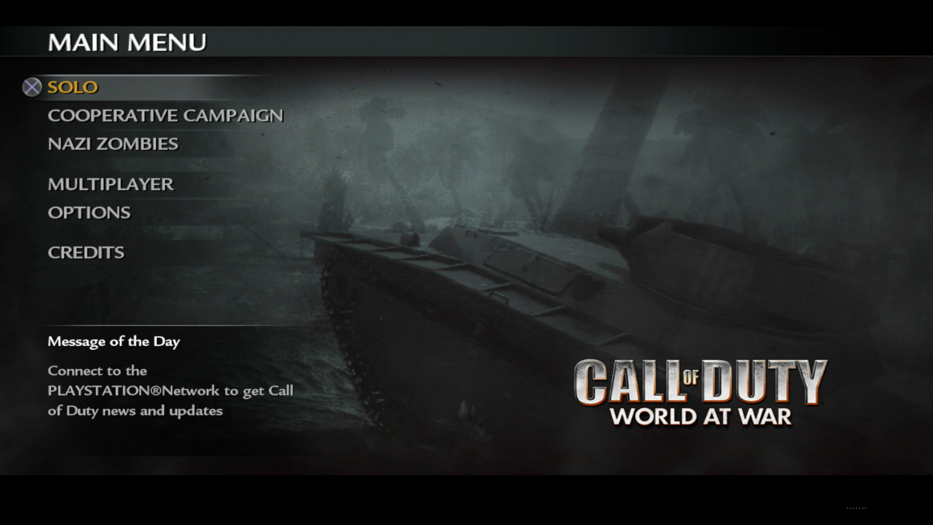 Call of Duty World at War PS3 game main menu