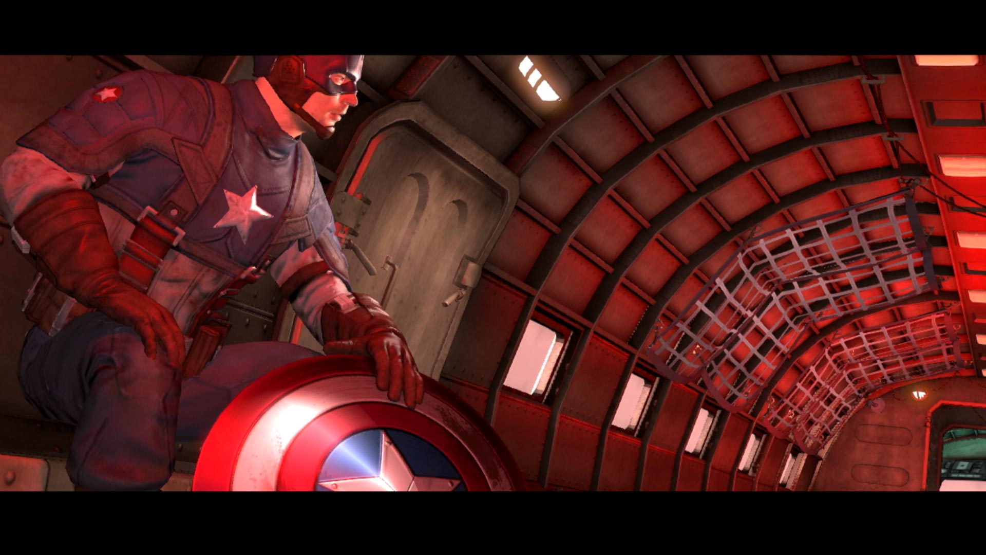 Captain America Super Soldier PS3 riding airplane cabin