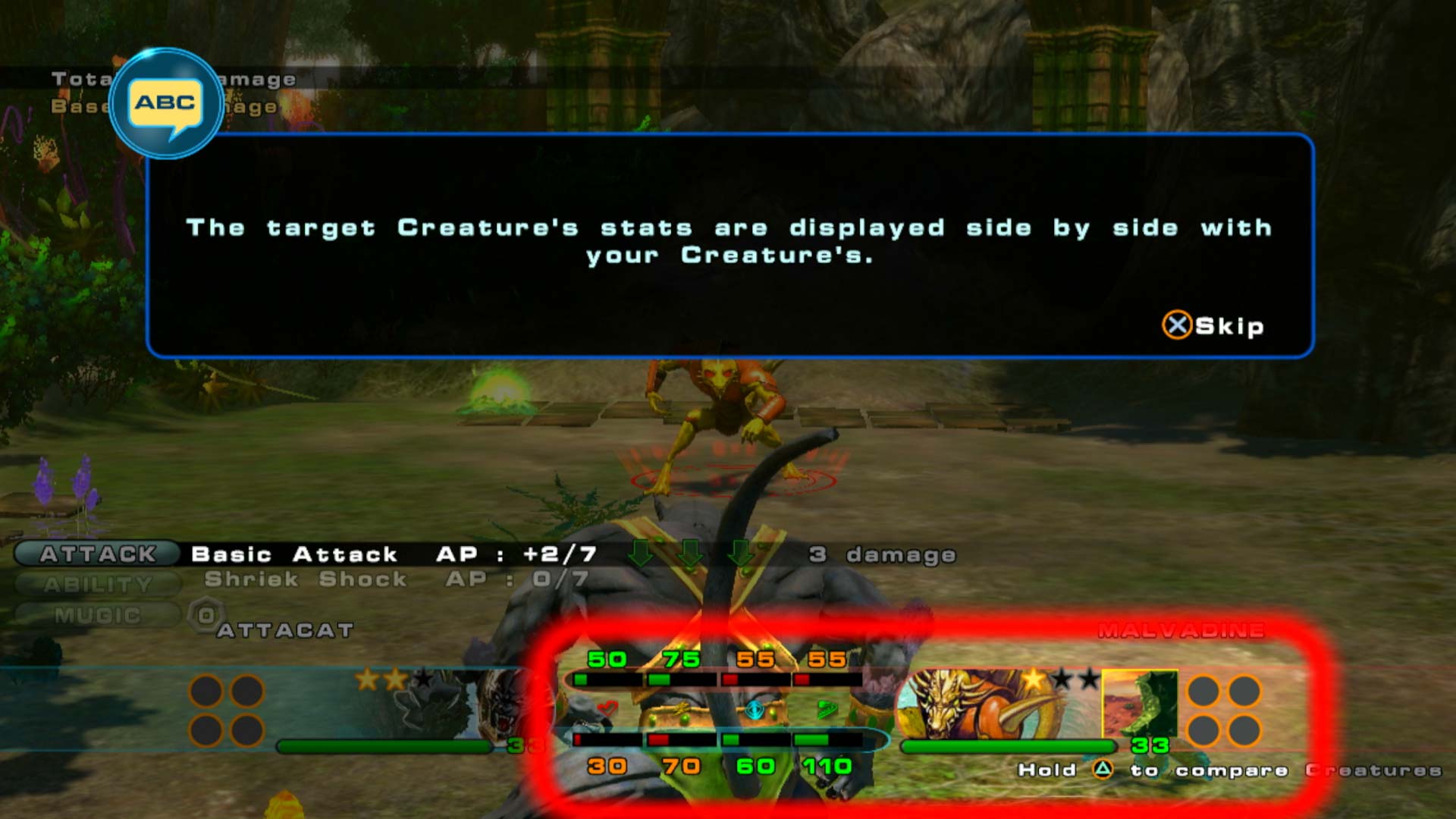 Chaotic Shadow Warriors PS3 creatures stats about tutorial