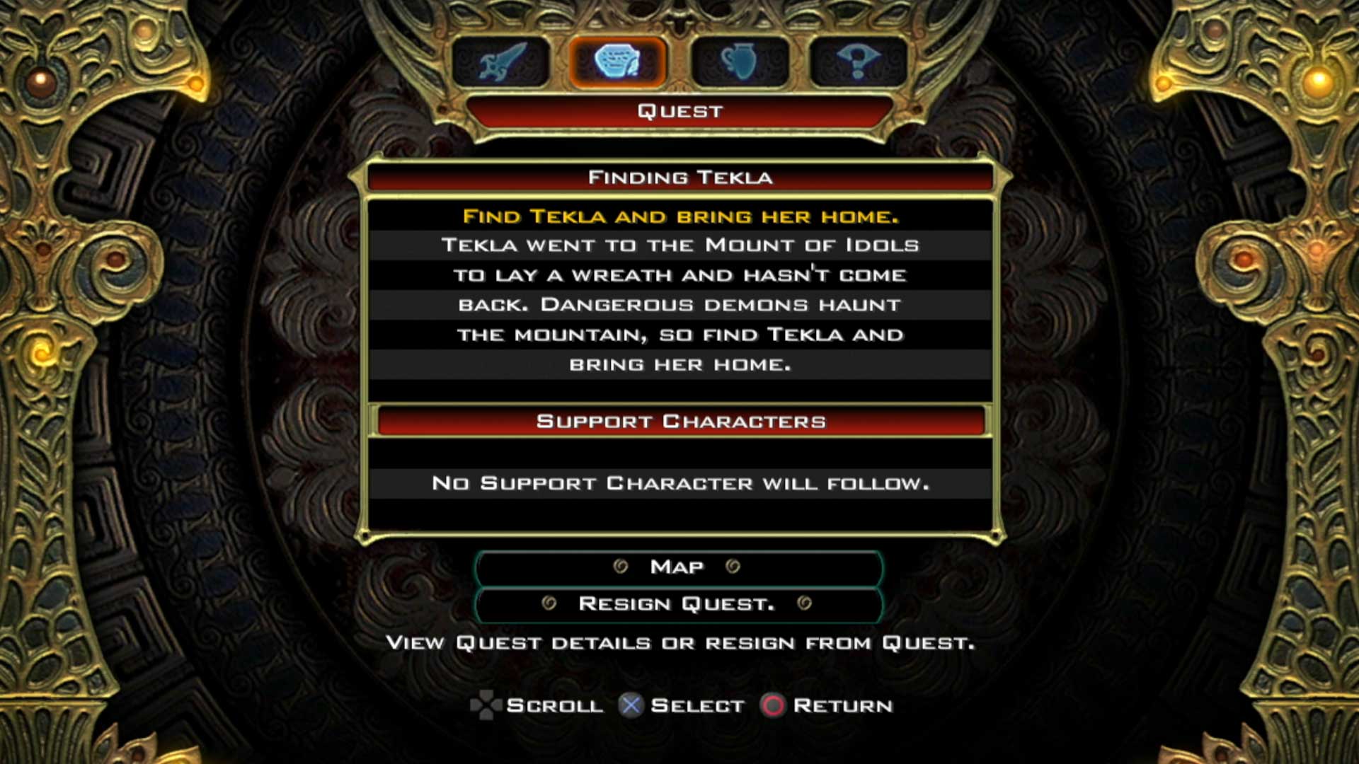 Clash of the Titans PS3 Video Game quest menu