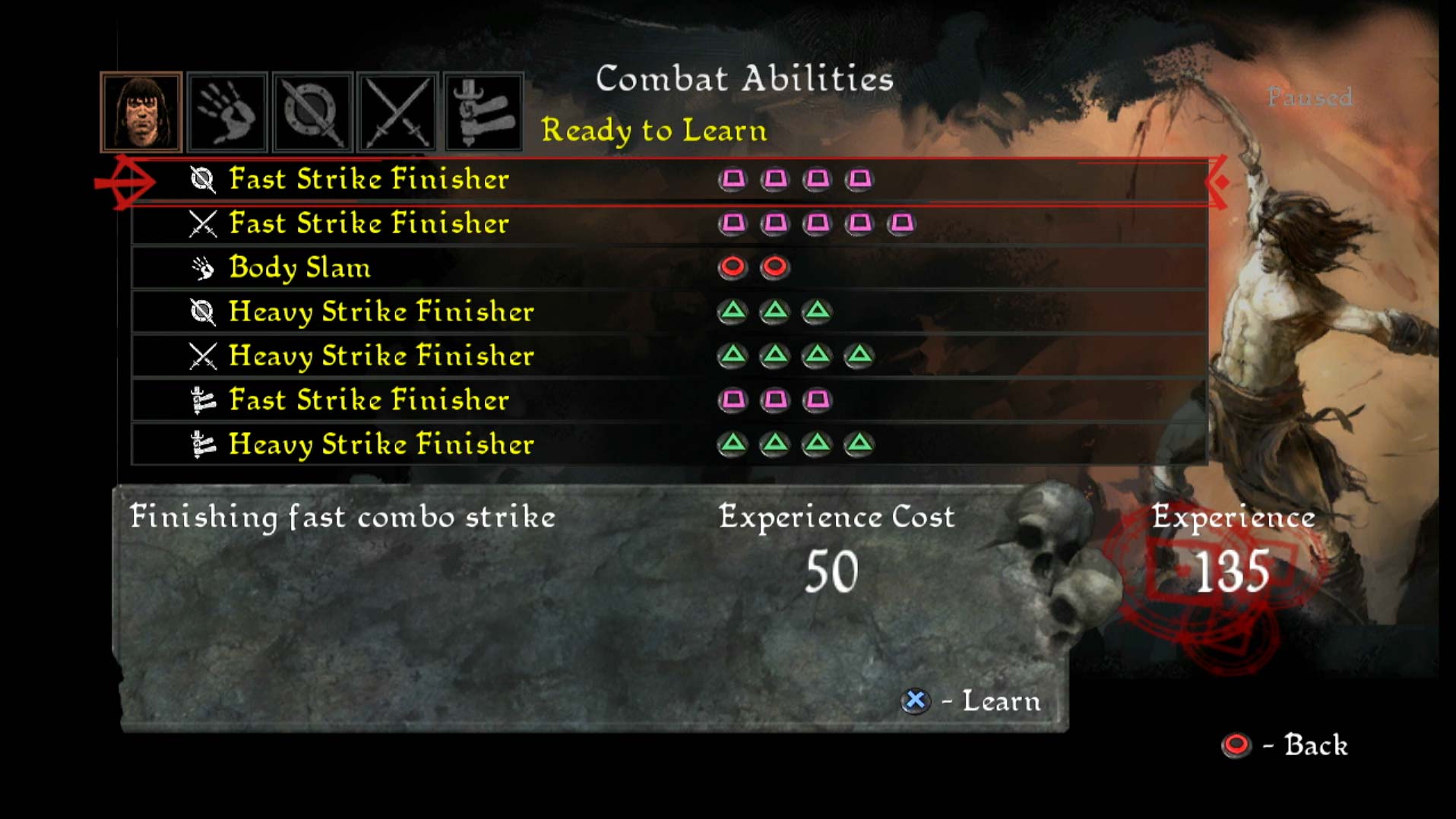 Conan PS3 combat abilitie games menu