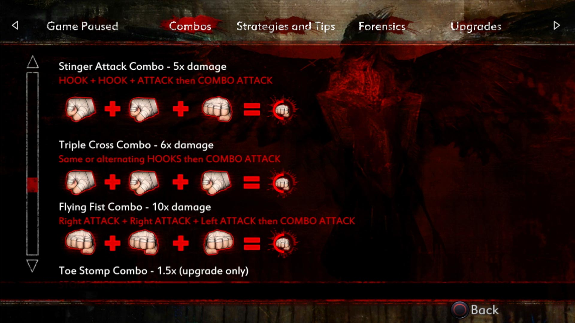 Condemned 2 Bloodshot PS3 combos menu