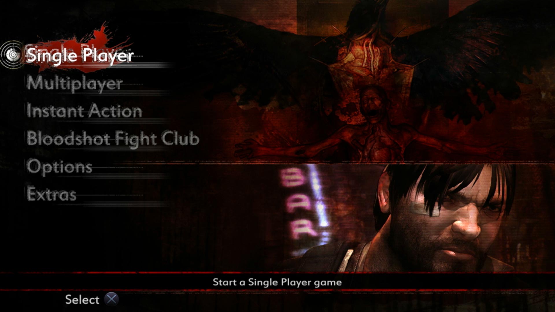 Condemned 2 Bloodshot PS3 game main menu