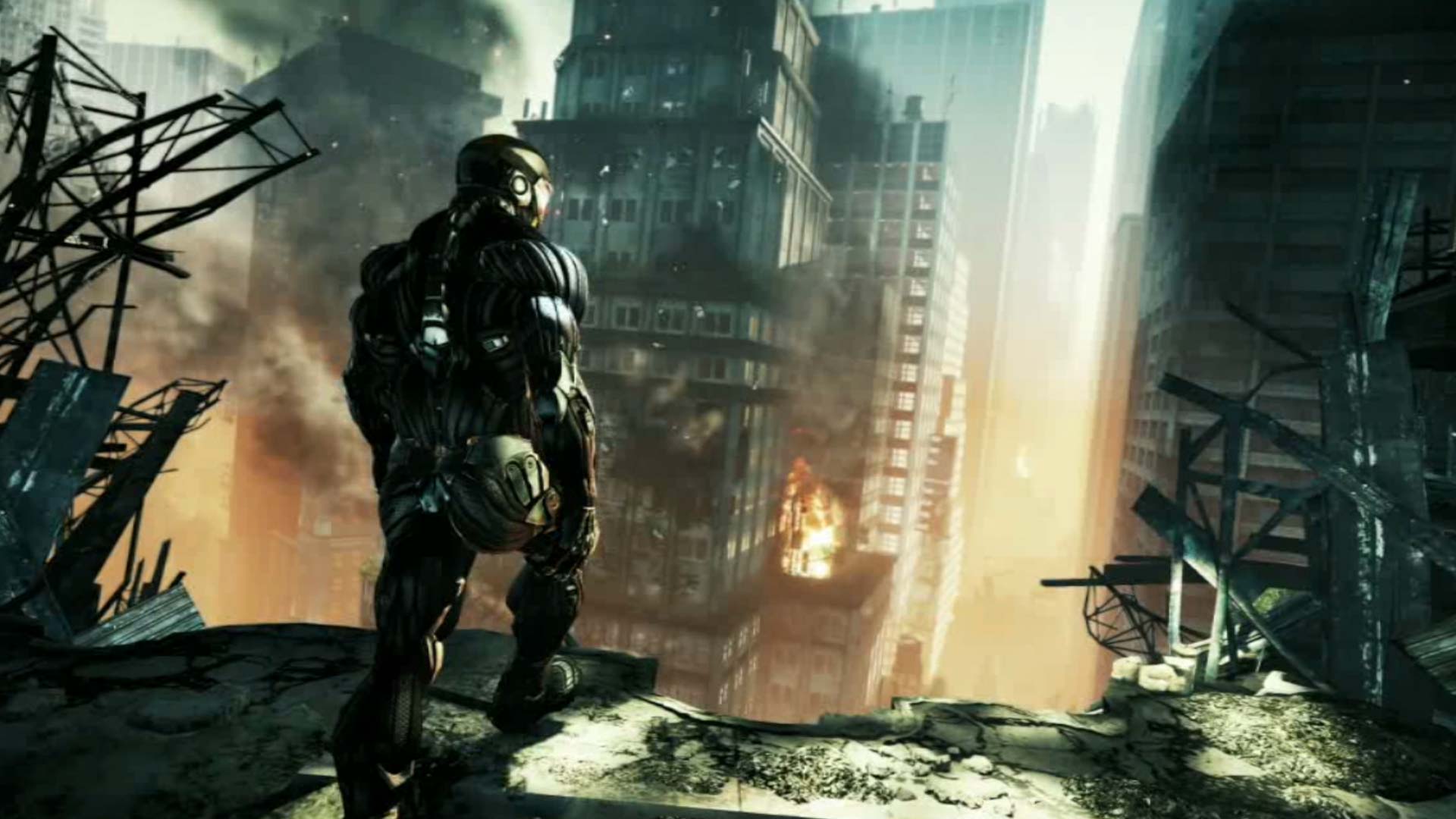 Crysis 2 PS3 nano suit destroyed city scene