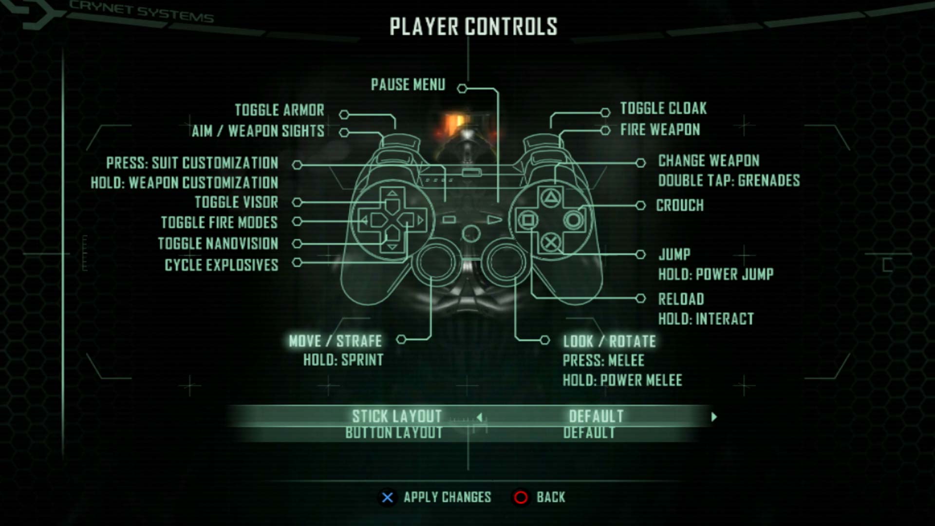 Crysis 2 PS3 game controller button layout player