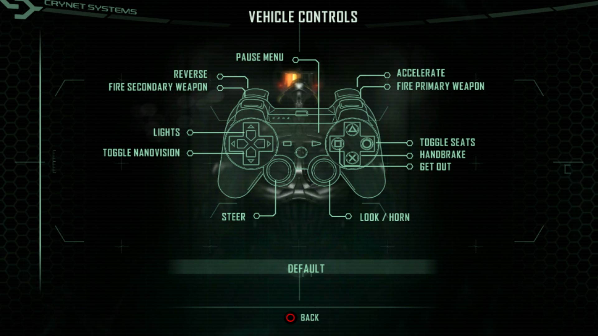 Crysis 2 PS3 game controller button layout vehicles