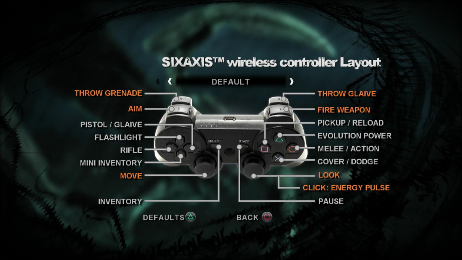 Dark Sector PS3 game controller button layout