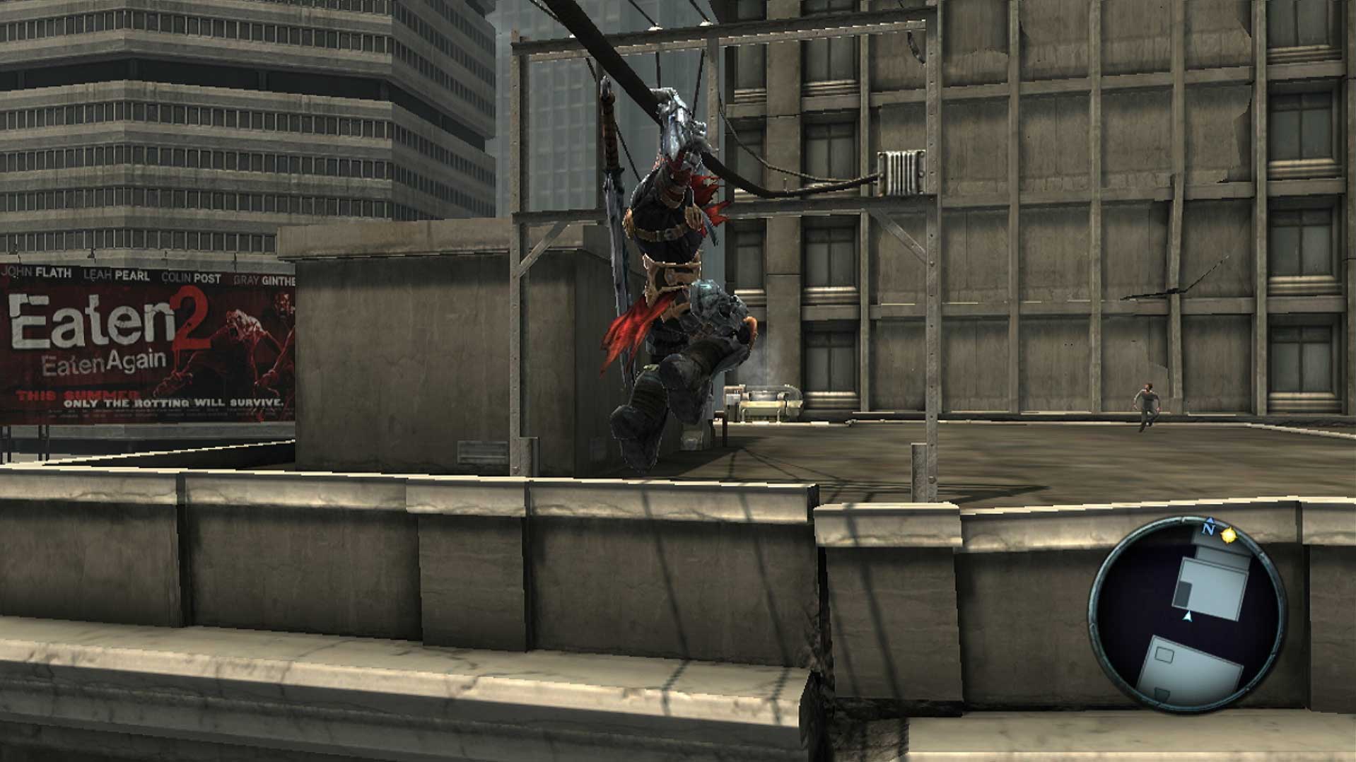 Darksiders PS3 climbing rope across building